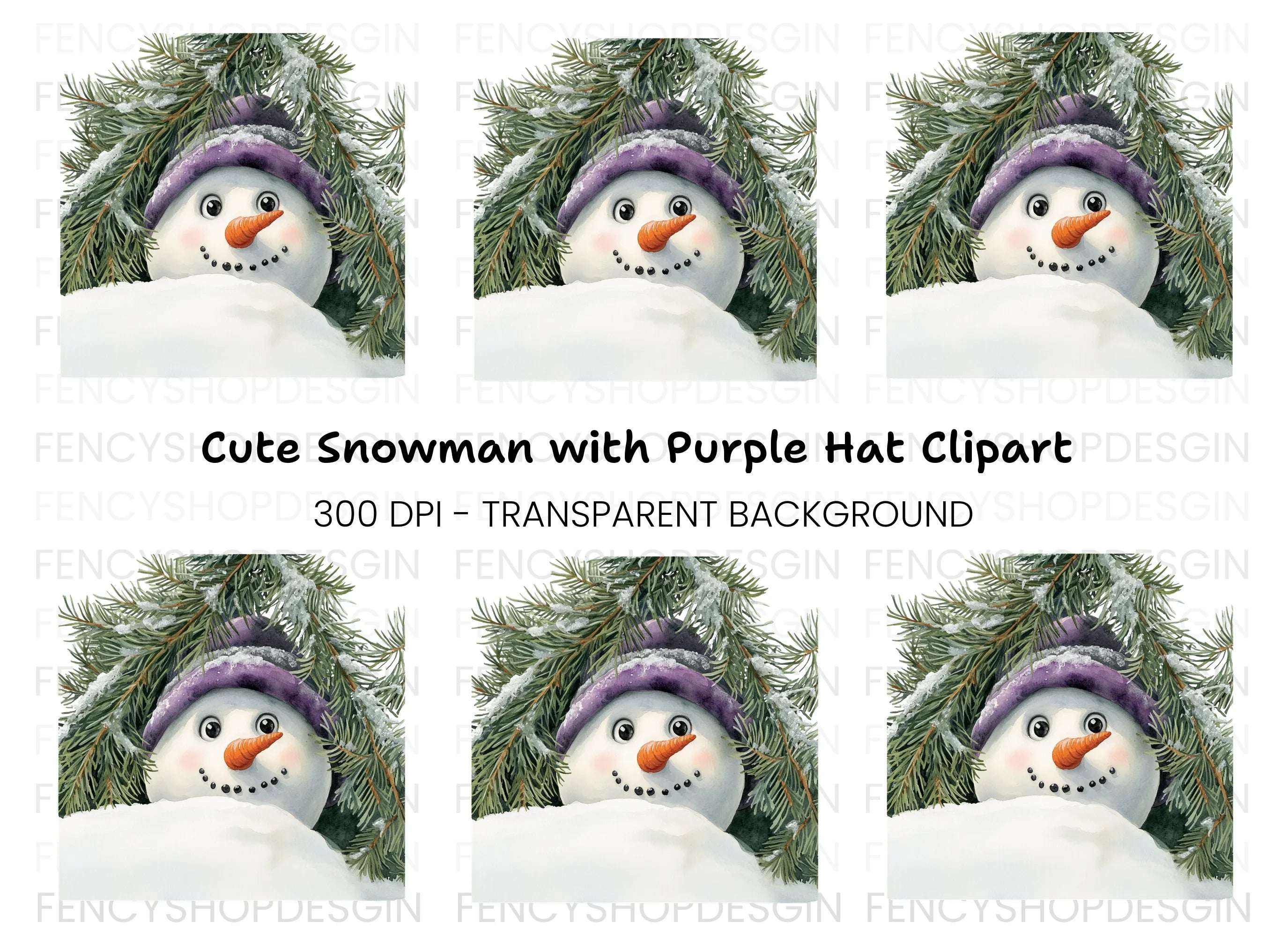 Cute Snowman Peeking Winter Clipart Bundle