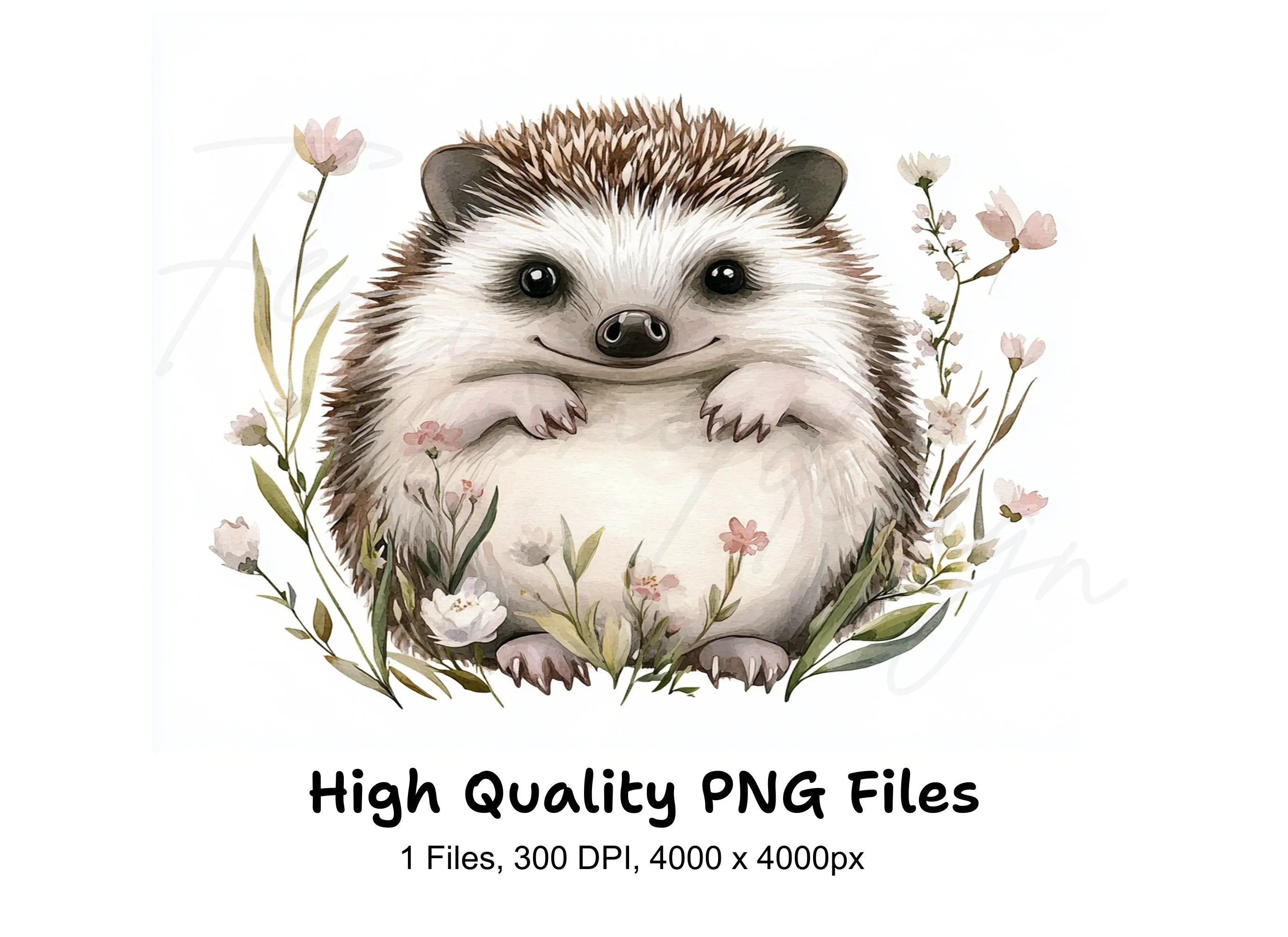 Happy Hedgehog in Wildflowers Clipart Bundle