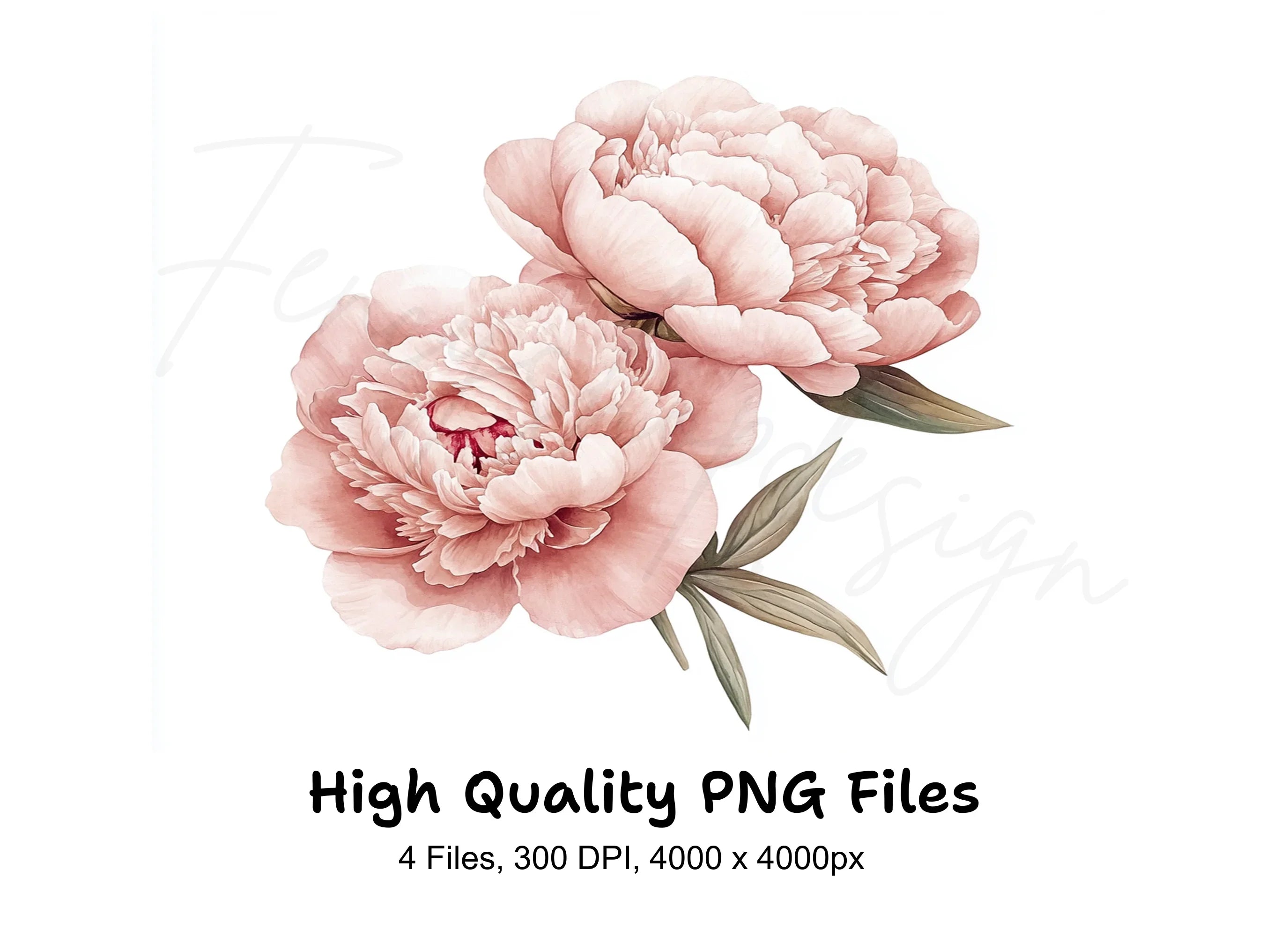 Pink Peony Bouquet Clipart Bundle