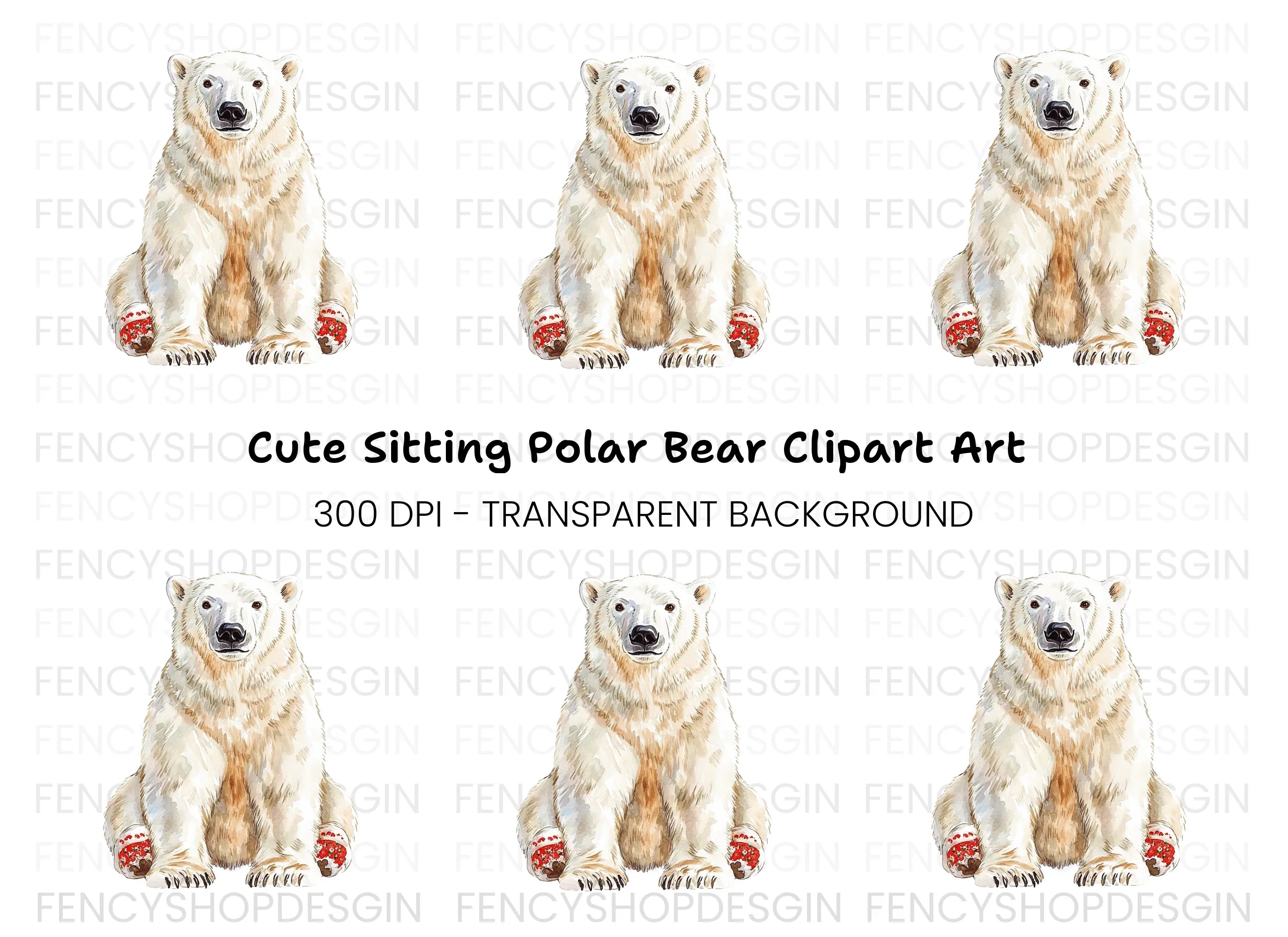 Cute Sitting Polar Bear Clipart Bundle