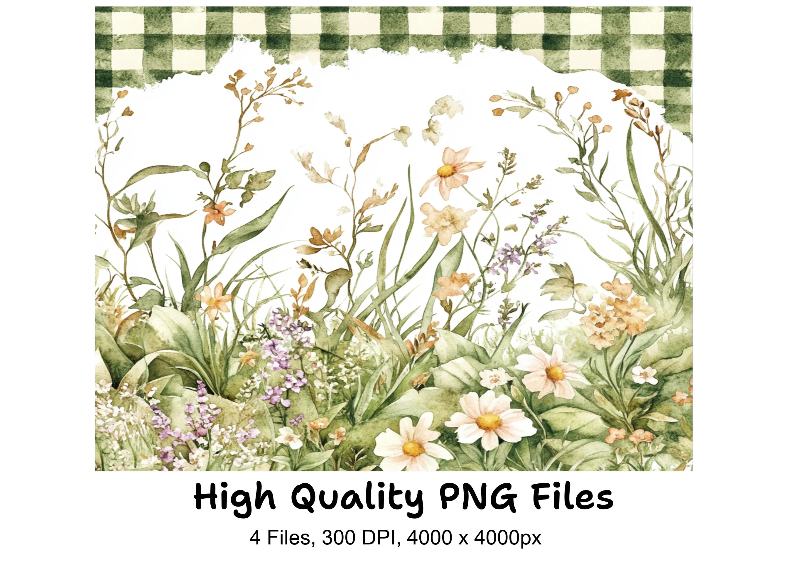 Gingham Floral Clipart Bundle