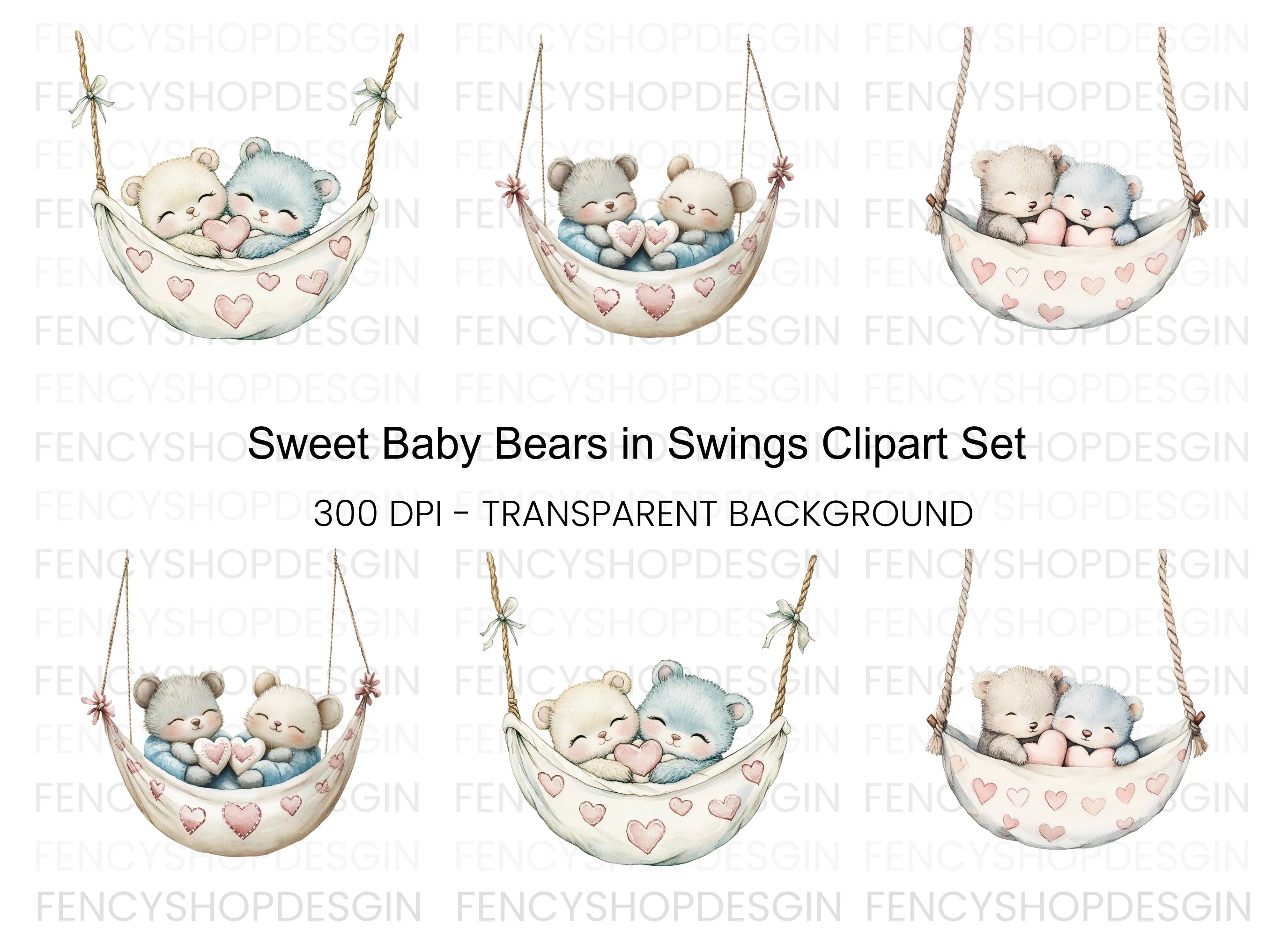 Sleeping Bear Couples in Hammocks Clipart Bundle