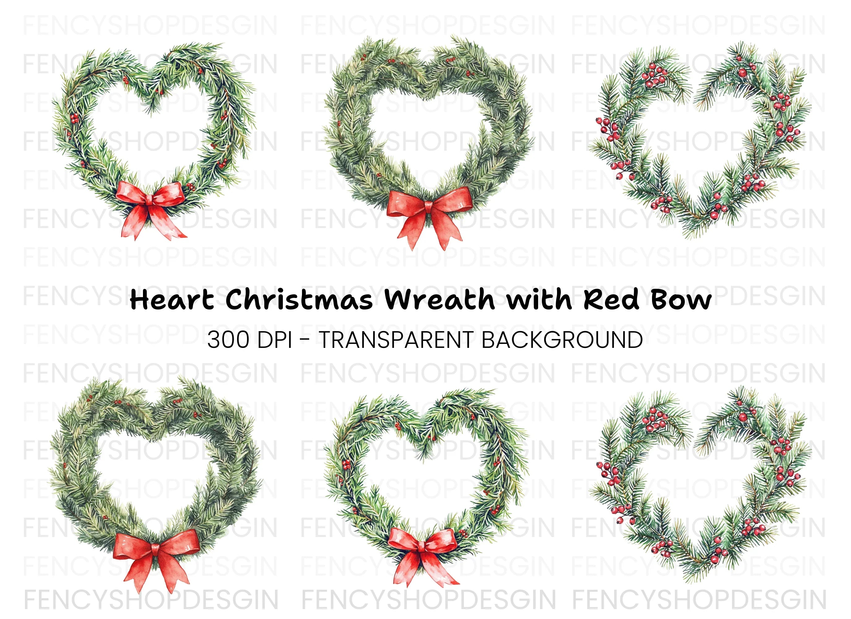Christmas Heart Wreaths Clipart Bundle