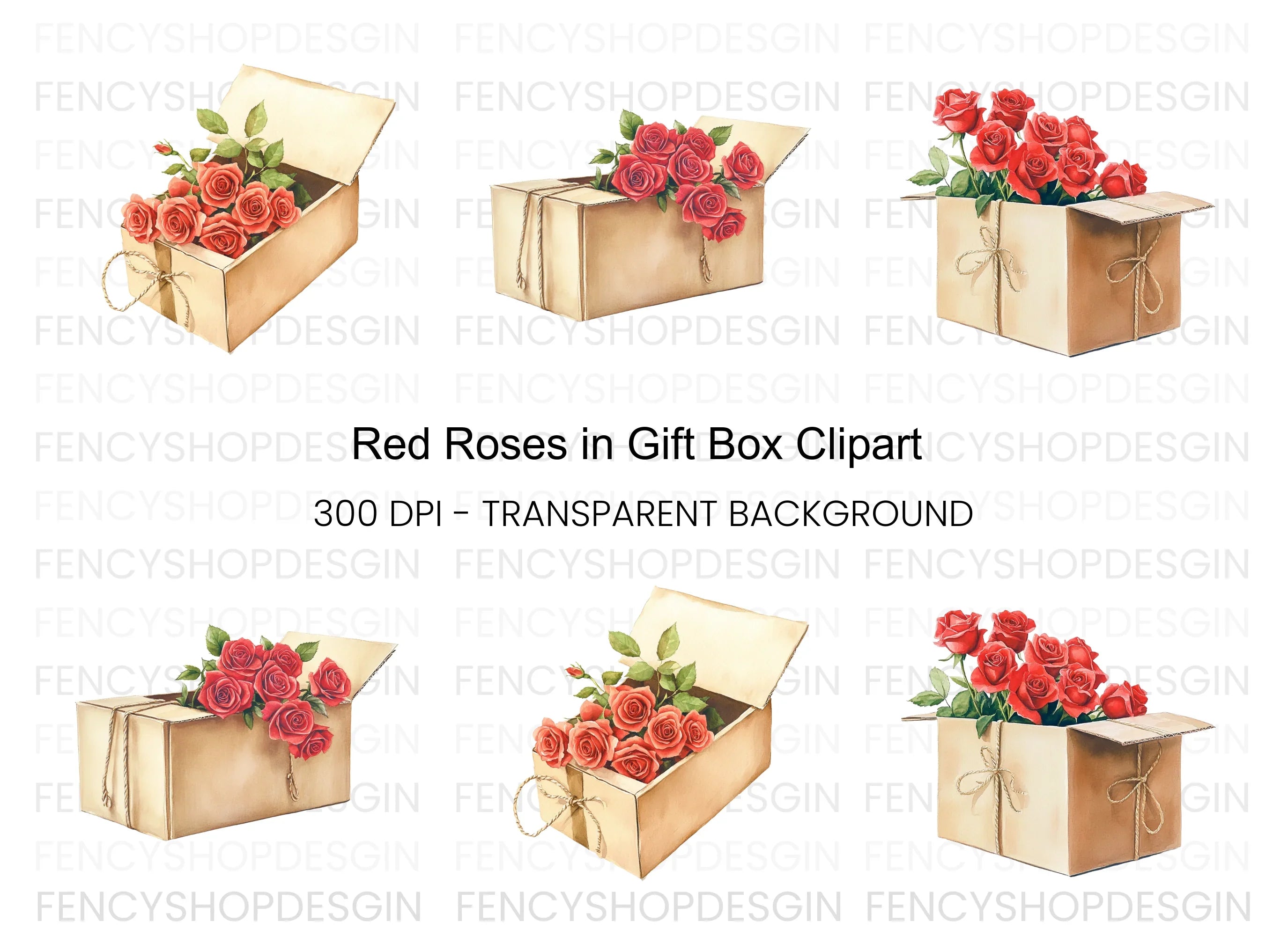 Red Roses Gift Boxes Clipart Bundle