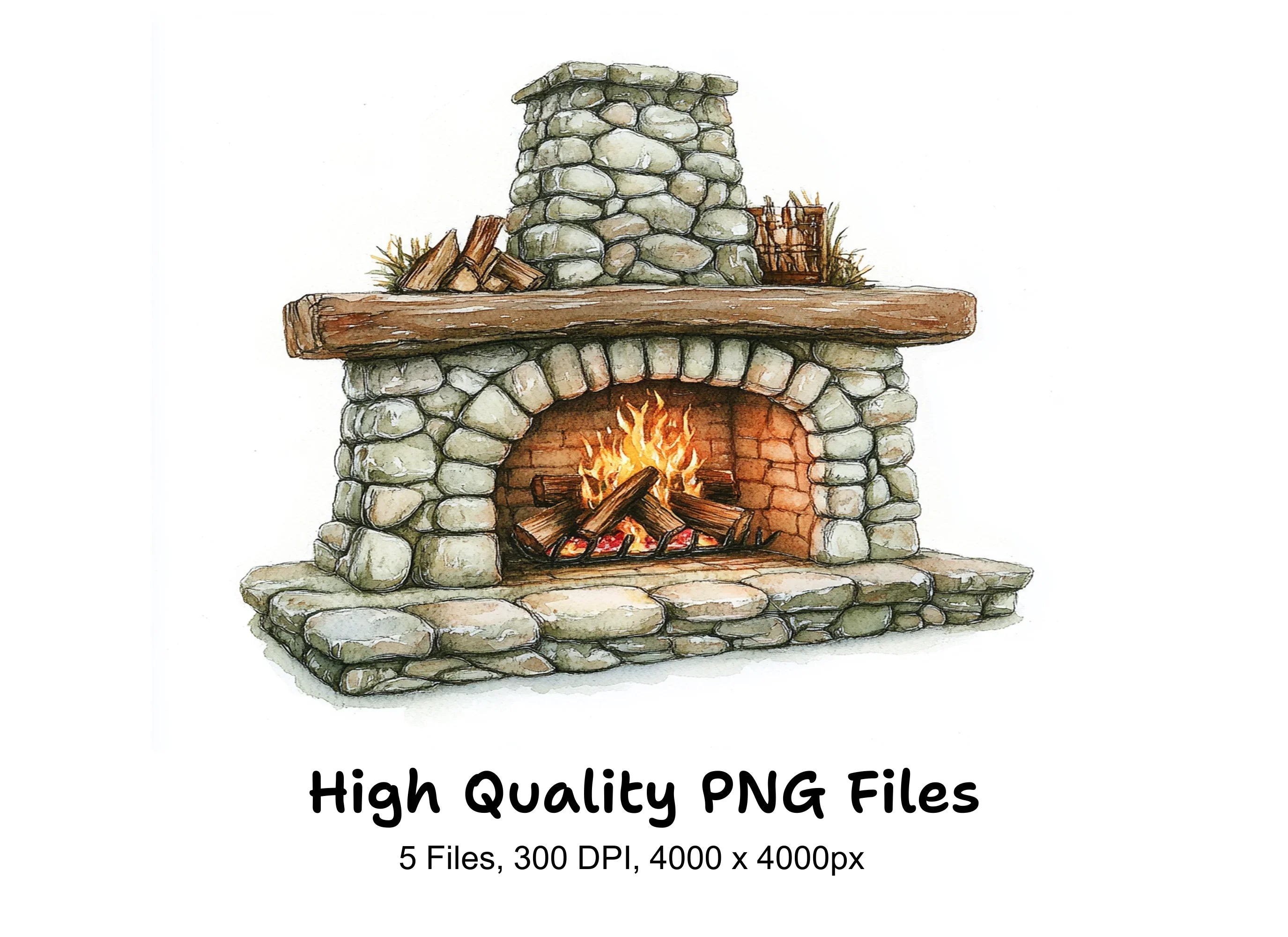 Rustic Stone Fireplace Clipart Bundle