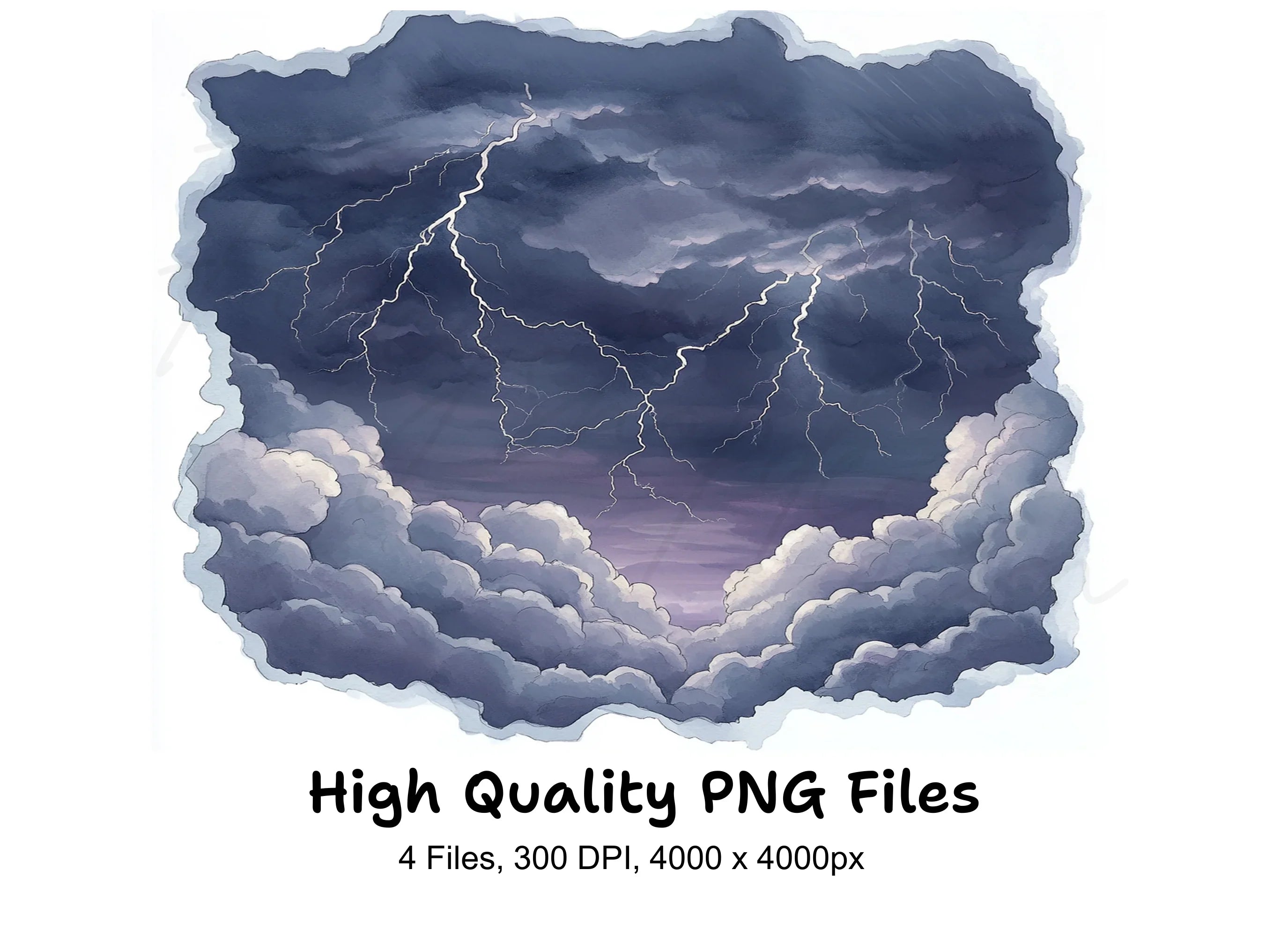 Dramatic Storm Clouds with Lightning Clipart Bundle