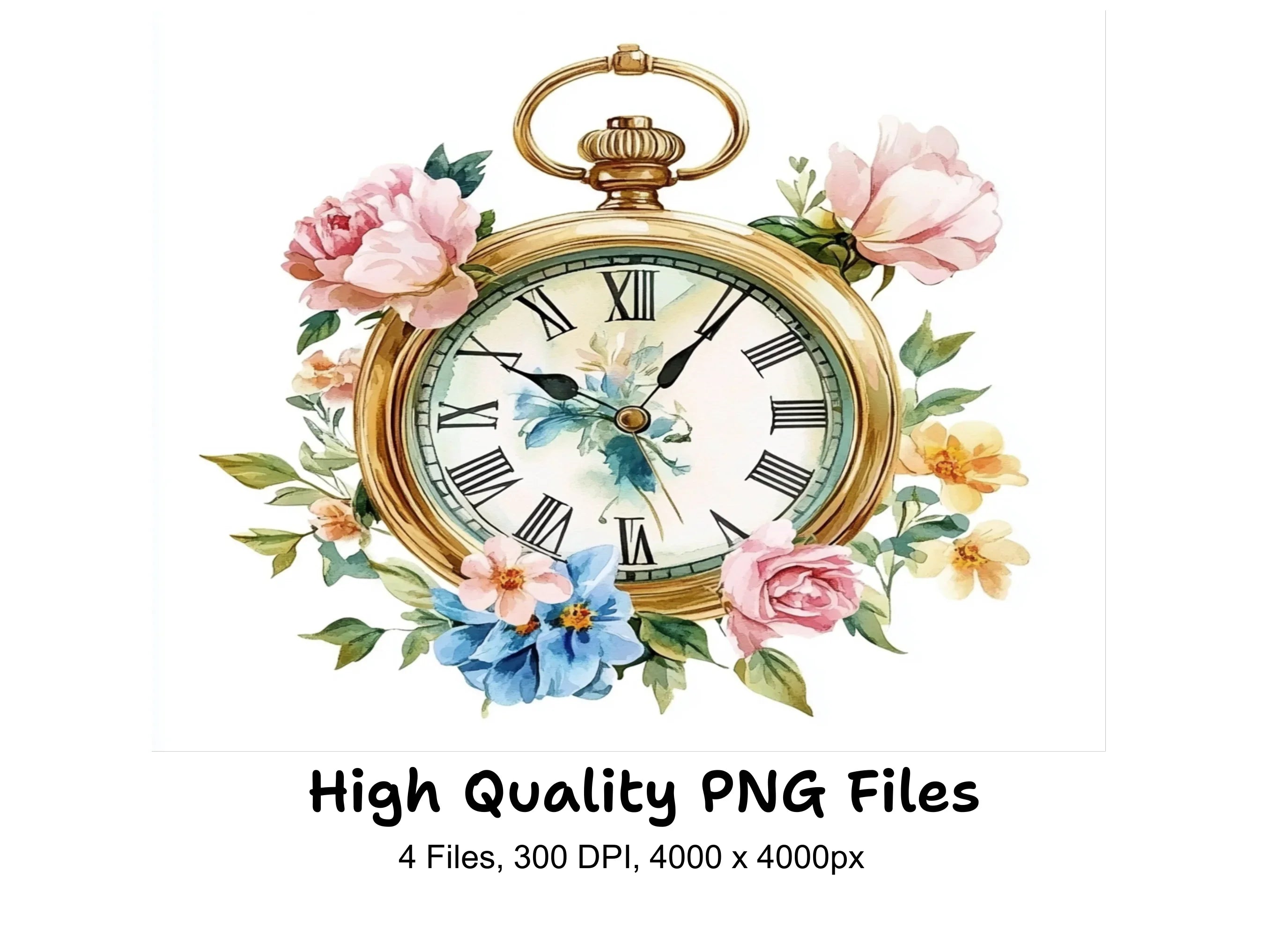 Vintage Pocket Watch Floral Clipart Bundle