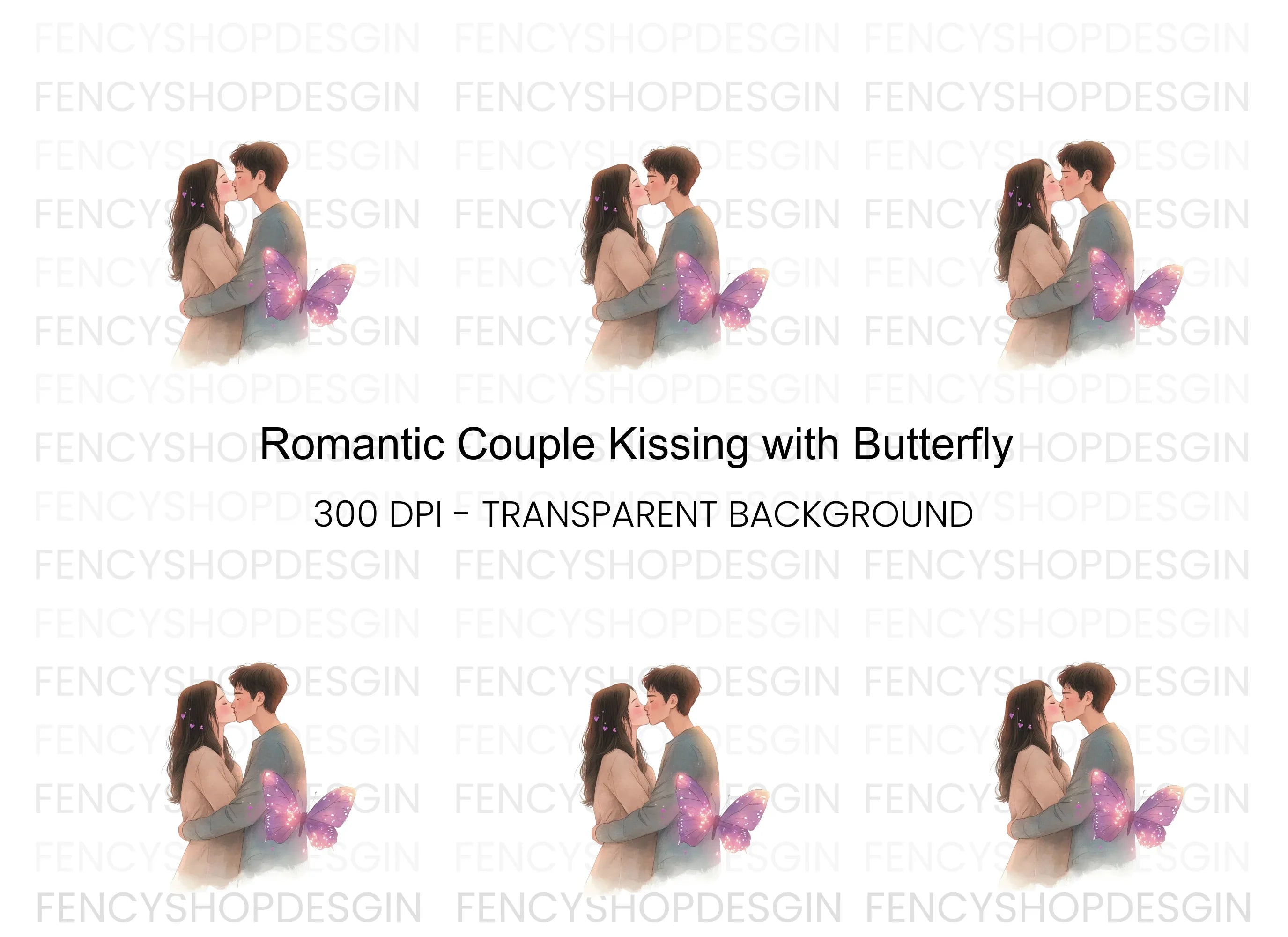 Romantic Couple Kissing Clipart Bundle