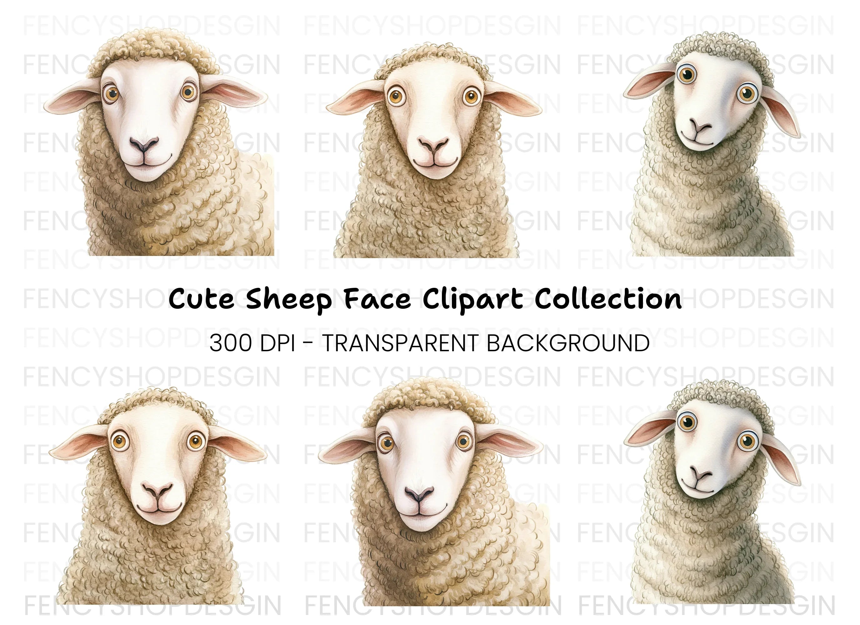 Cute Sheep Head Clipart Bundle