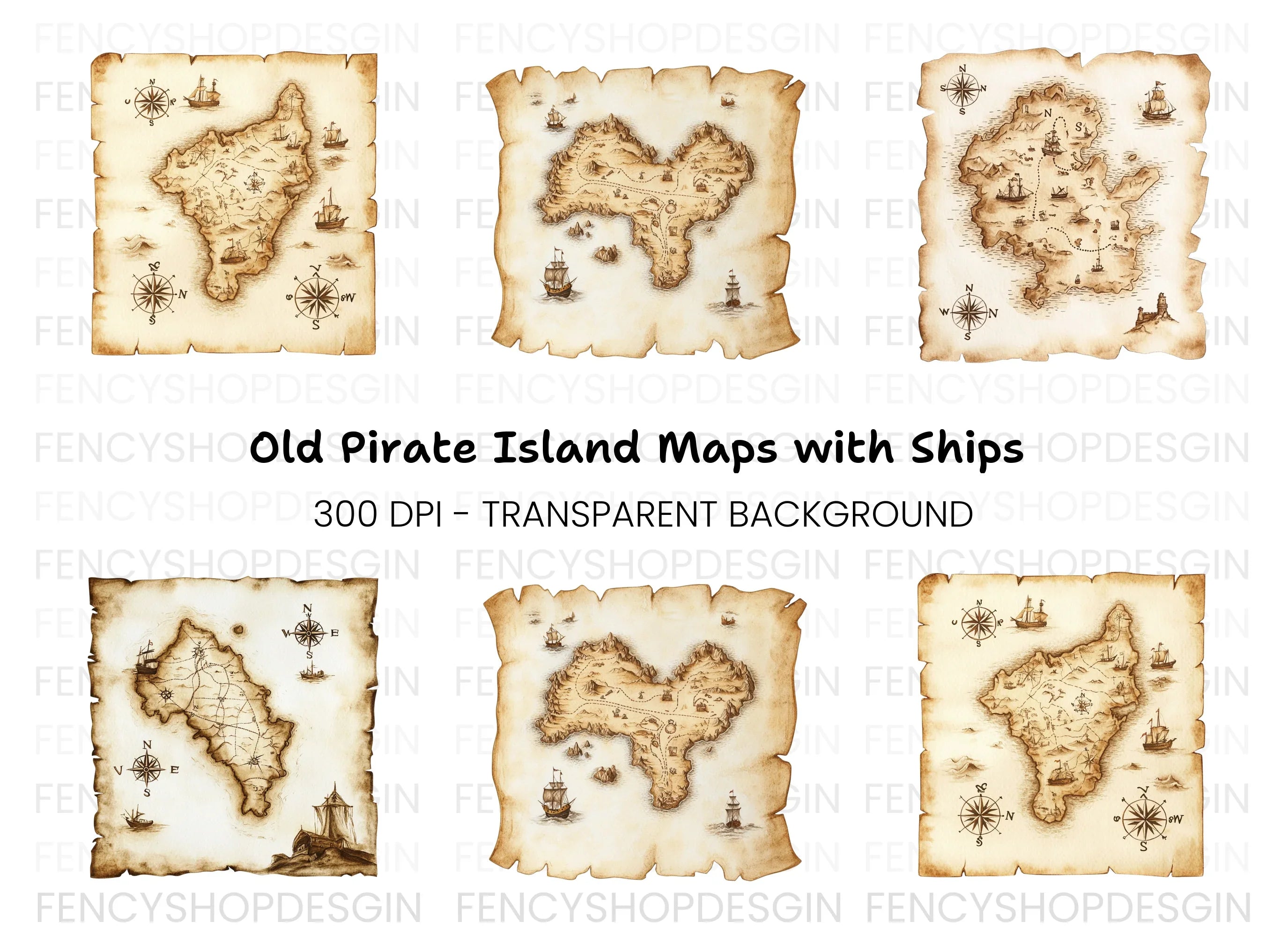 Vintage Treasure Island Map Clipart Bundle