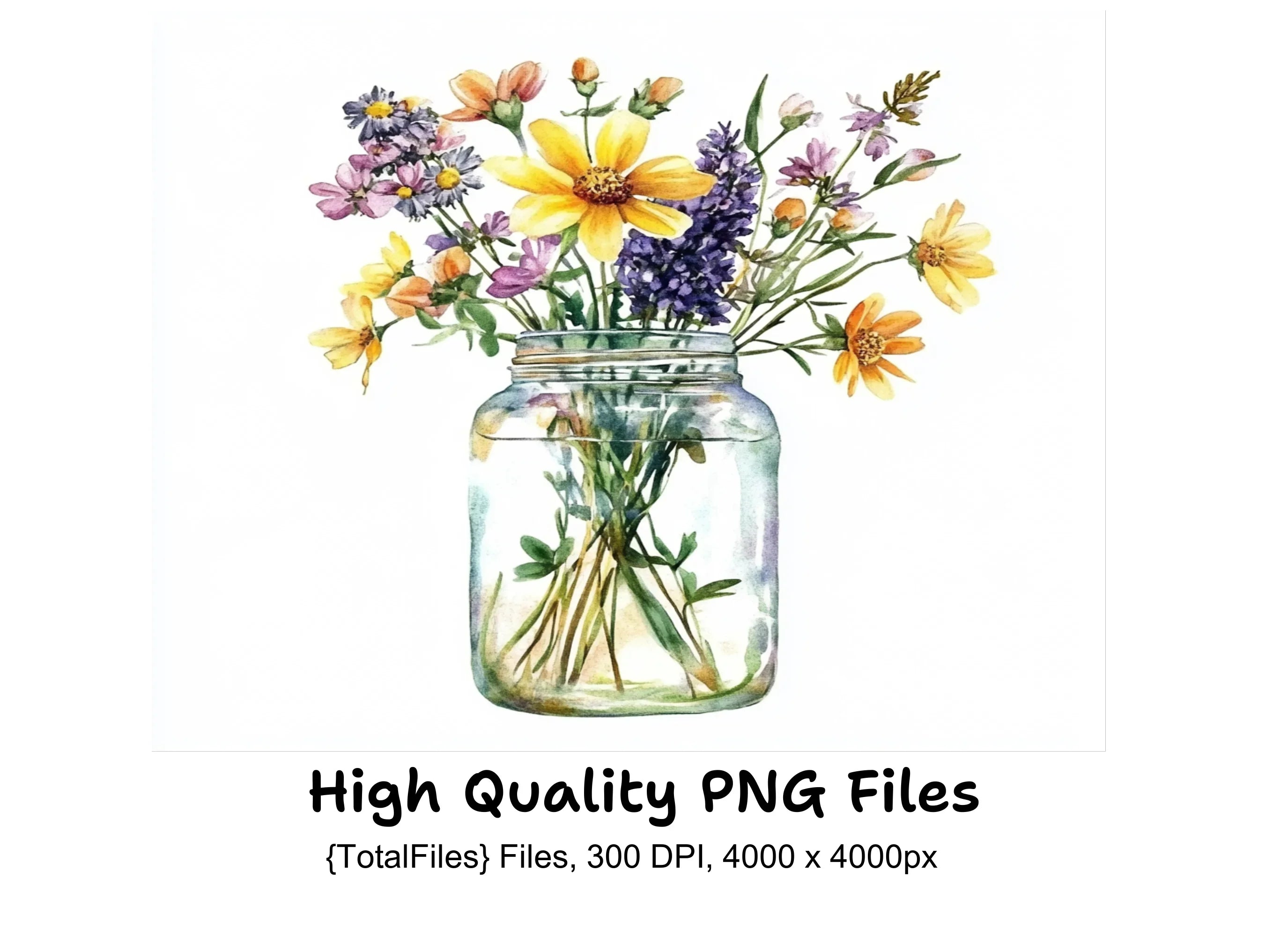 Rustic Wildflower Bouquets in Jars Clipart Bundle