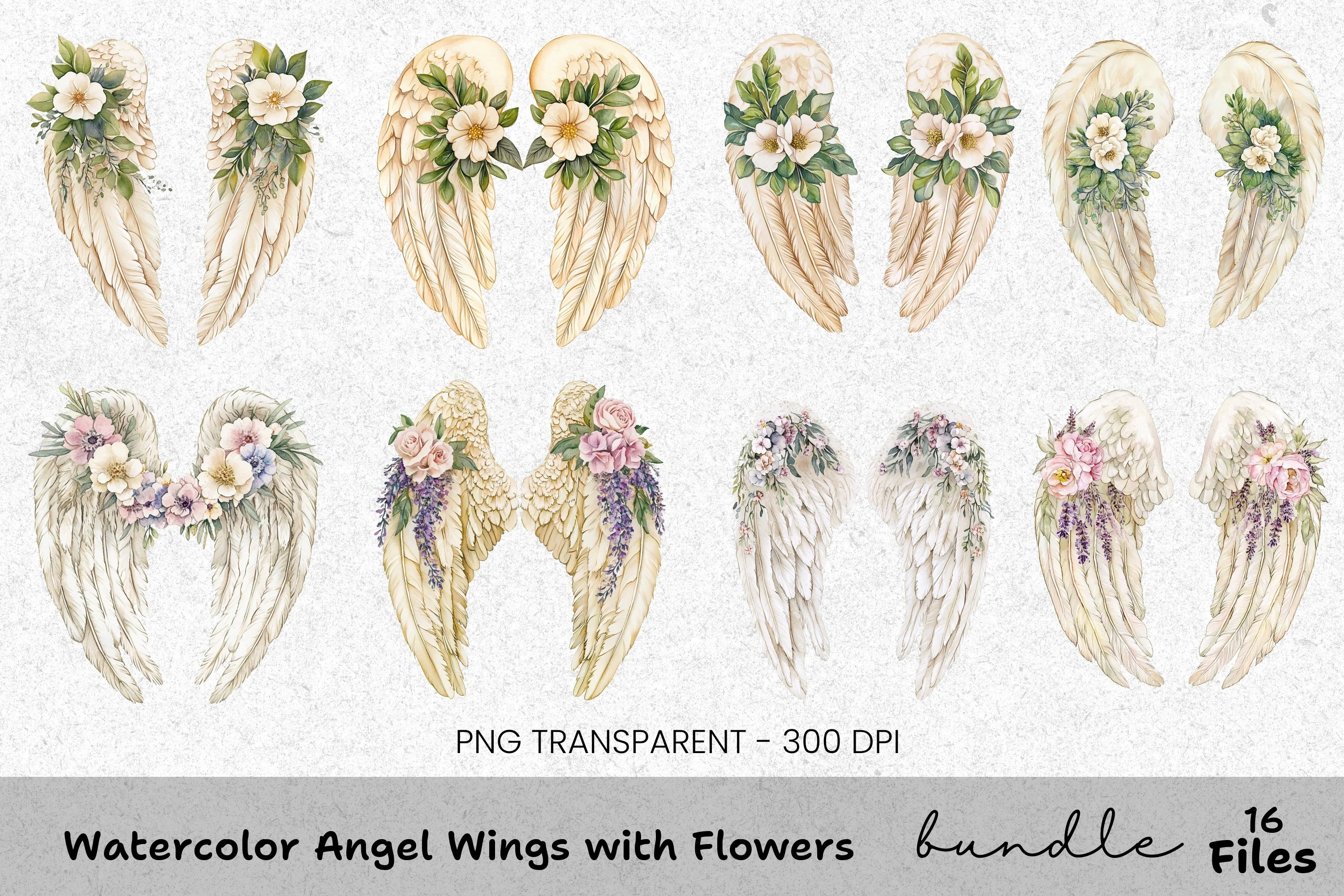 Angel Wings and Flowers Clipart Bundle
