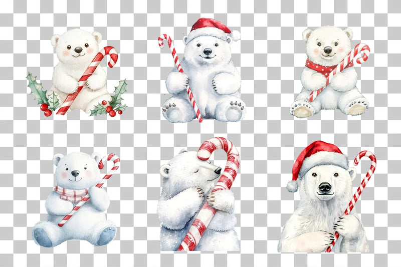 Cozy Christmas Bear with Candy Cane Clipart Bundle - CraftNest - Digital Crafting and Art