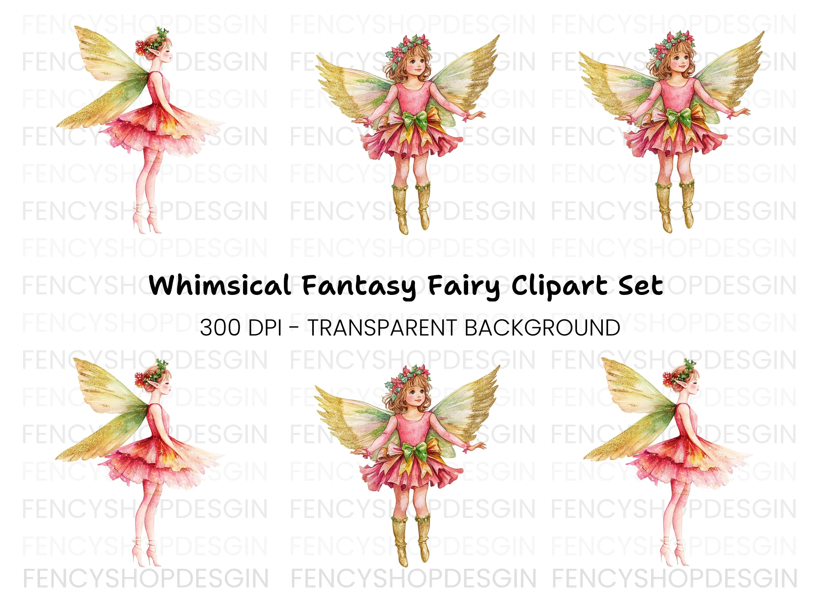 Elegant Christmas Fairy Clipart Bundle