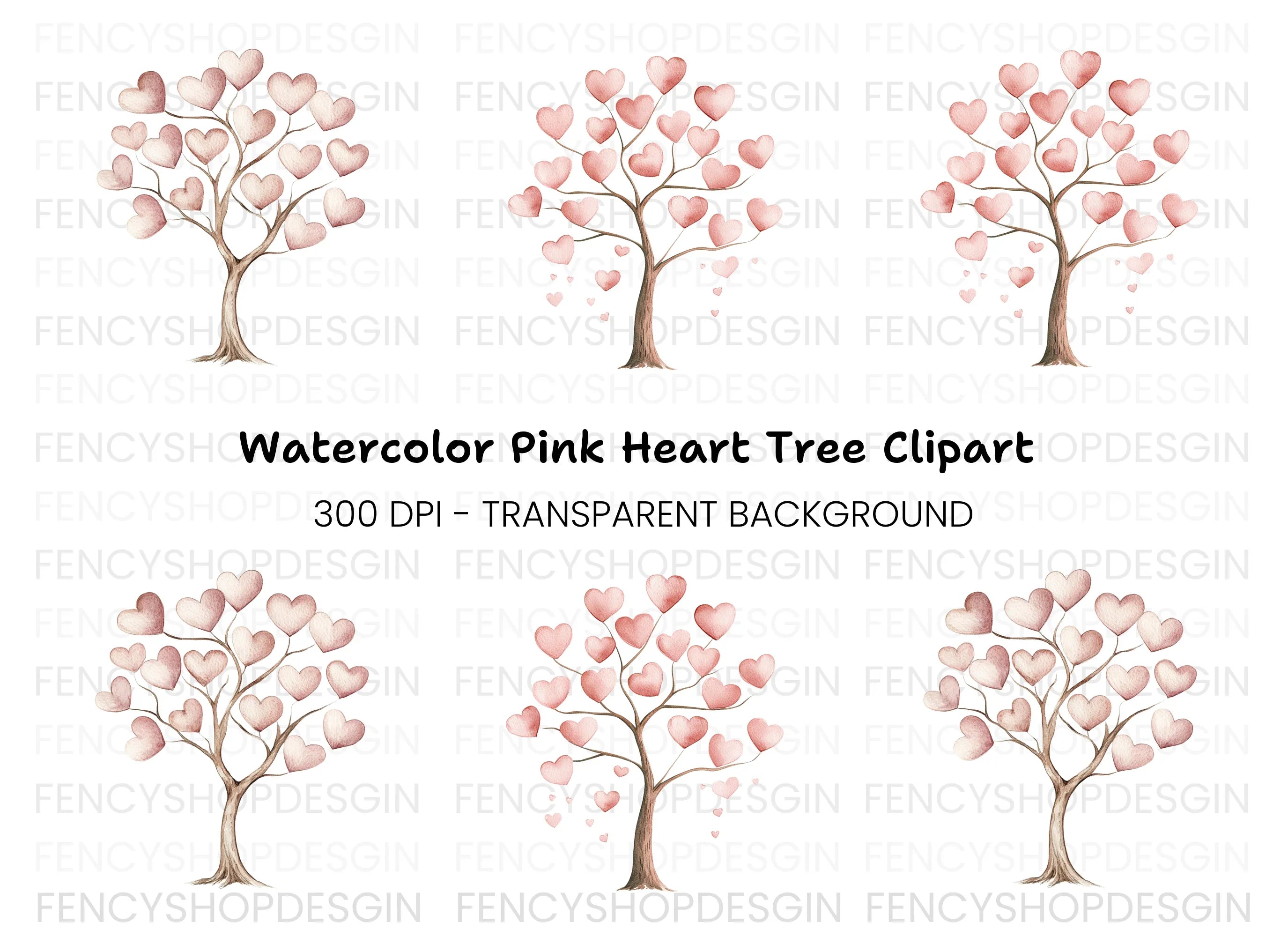Heart Trees Clipart Bundle