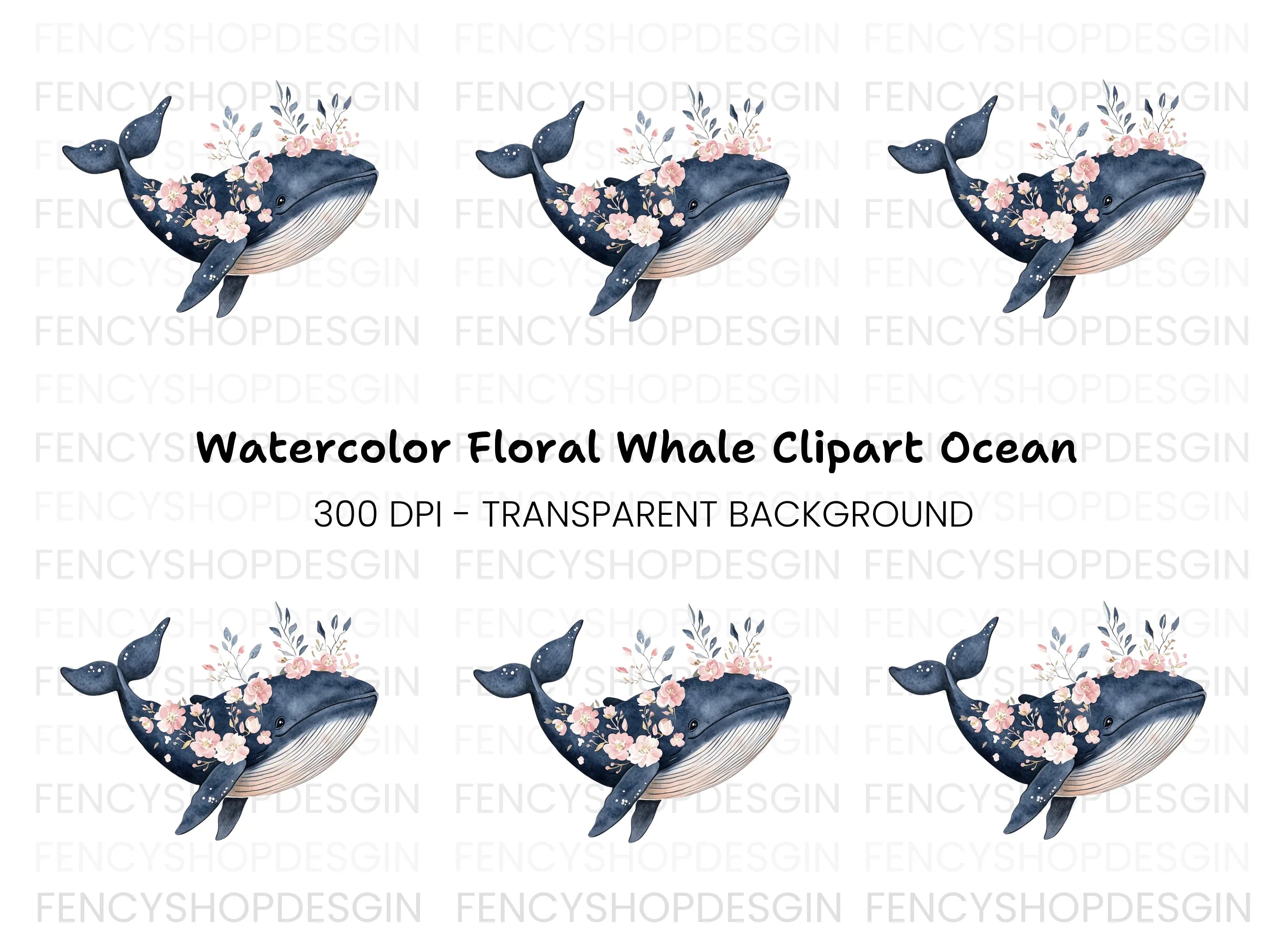 Whale with Flowers Clipart Bundle