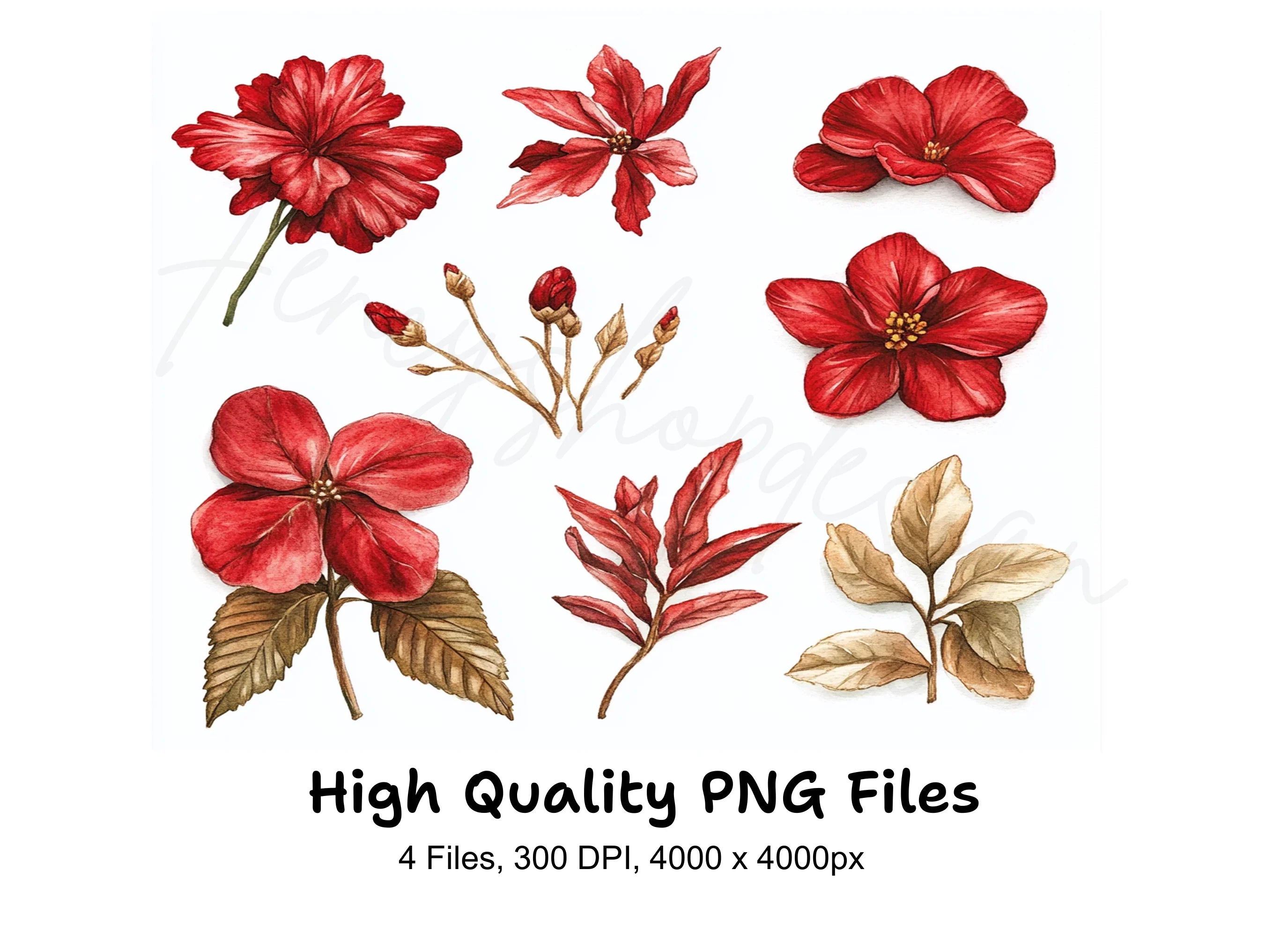 Red Floral Clipart Bundle