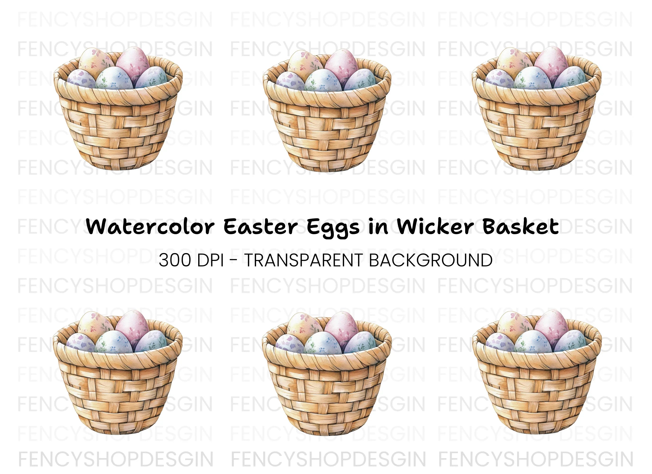 Easter Eggs in Basket Clipart Bundle