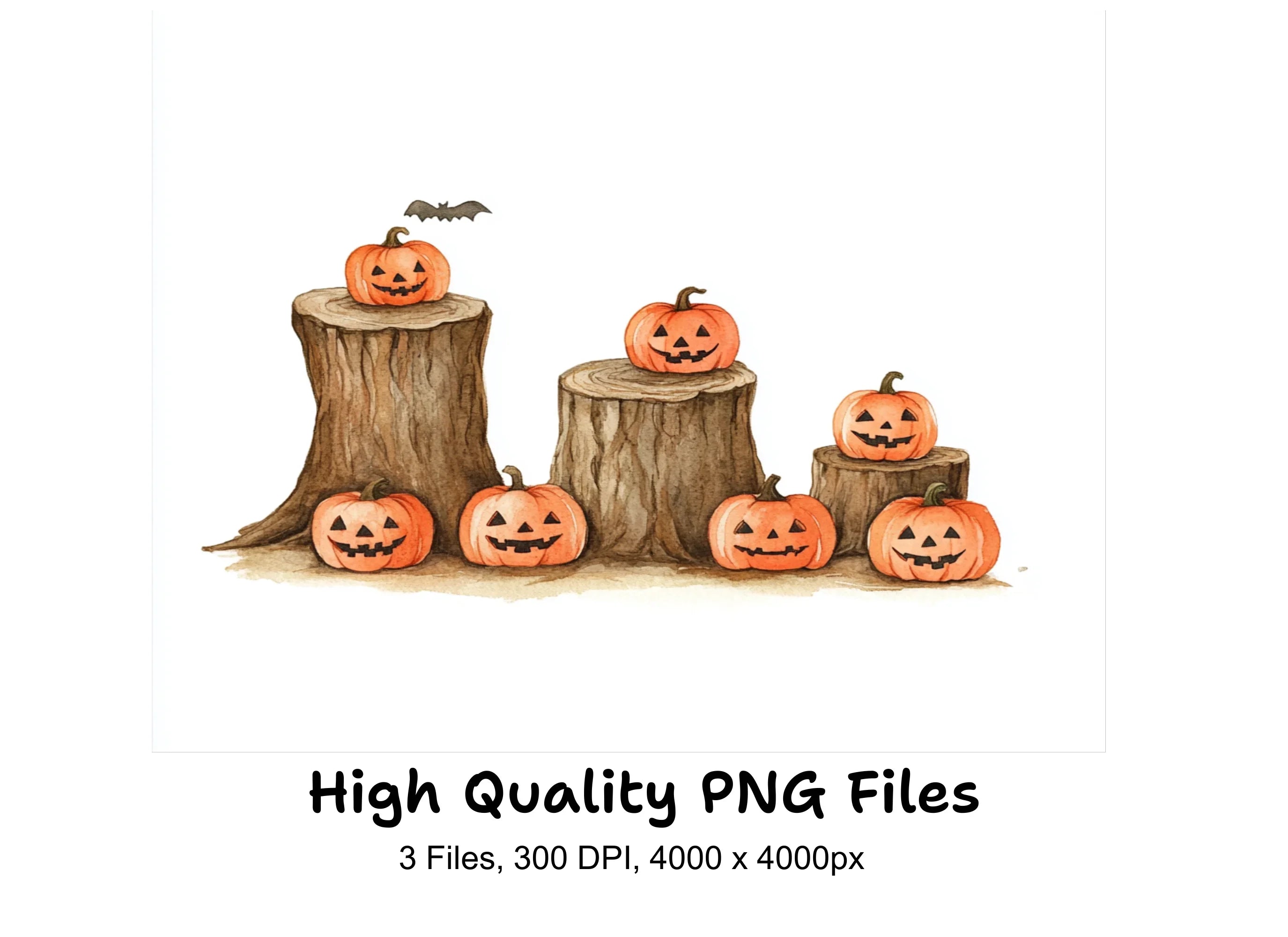 Halloween Pumpkins on Tree Stumps Clipart Bundle