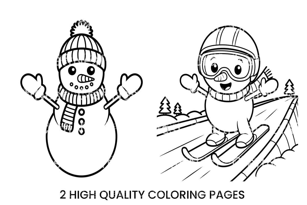Snowman and Skier Winter Coloring Books