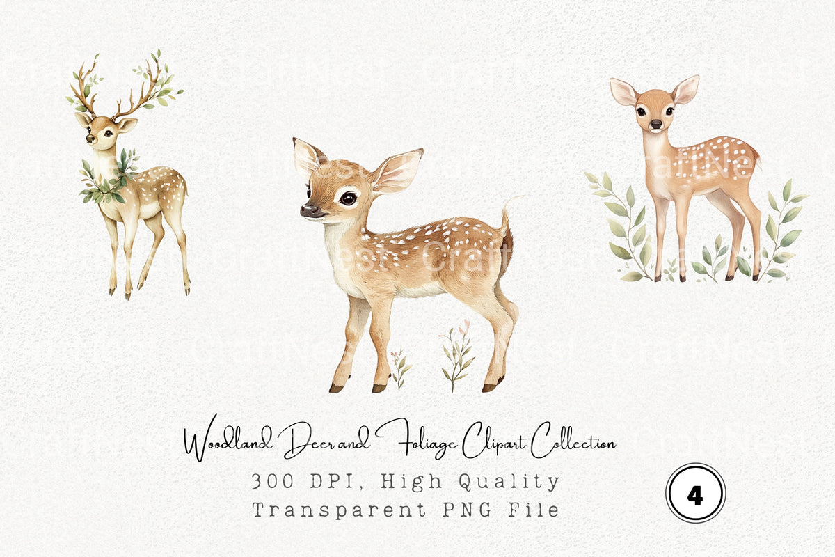 Woodland Deer And Foliage Clipart Bundle