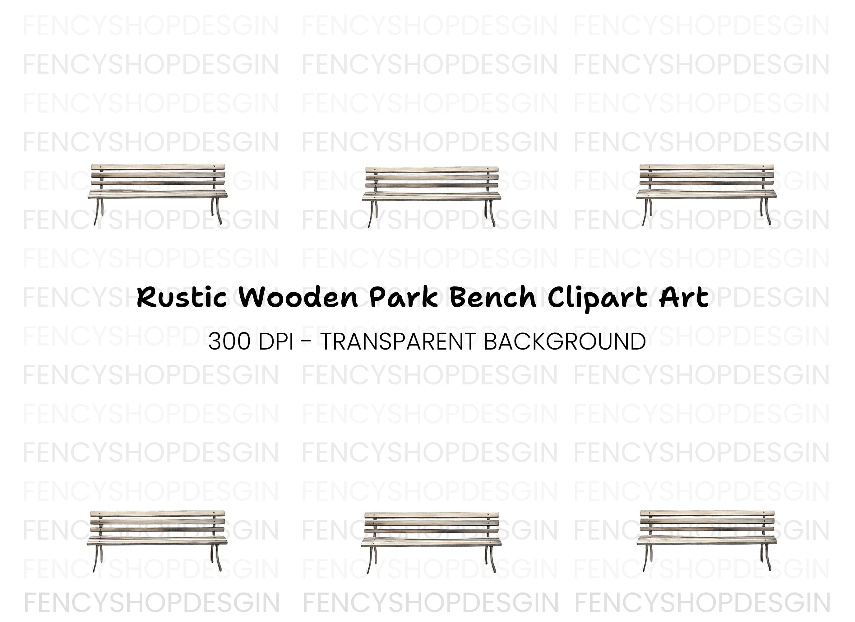 Rustic Wooden Park Bench Clipart Bundle