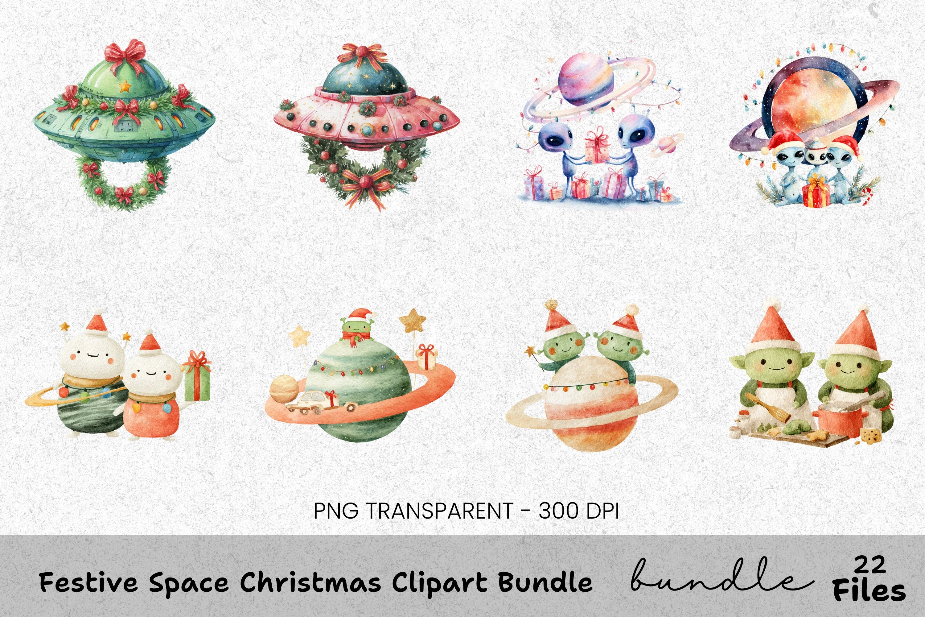 Space Christmas Alien Worlds Clipart Bundle