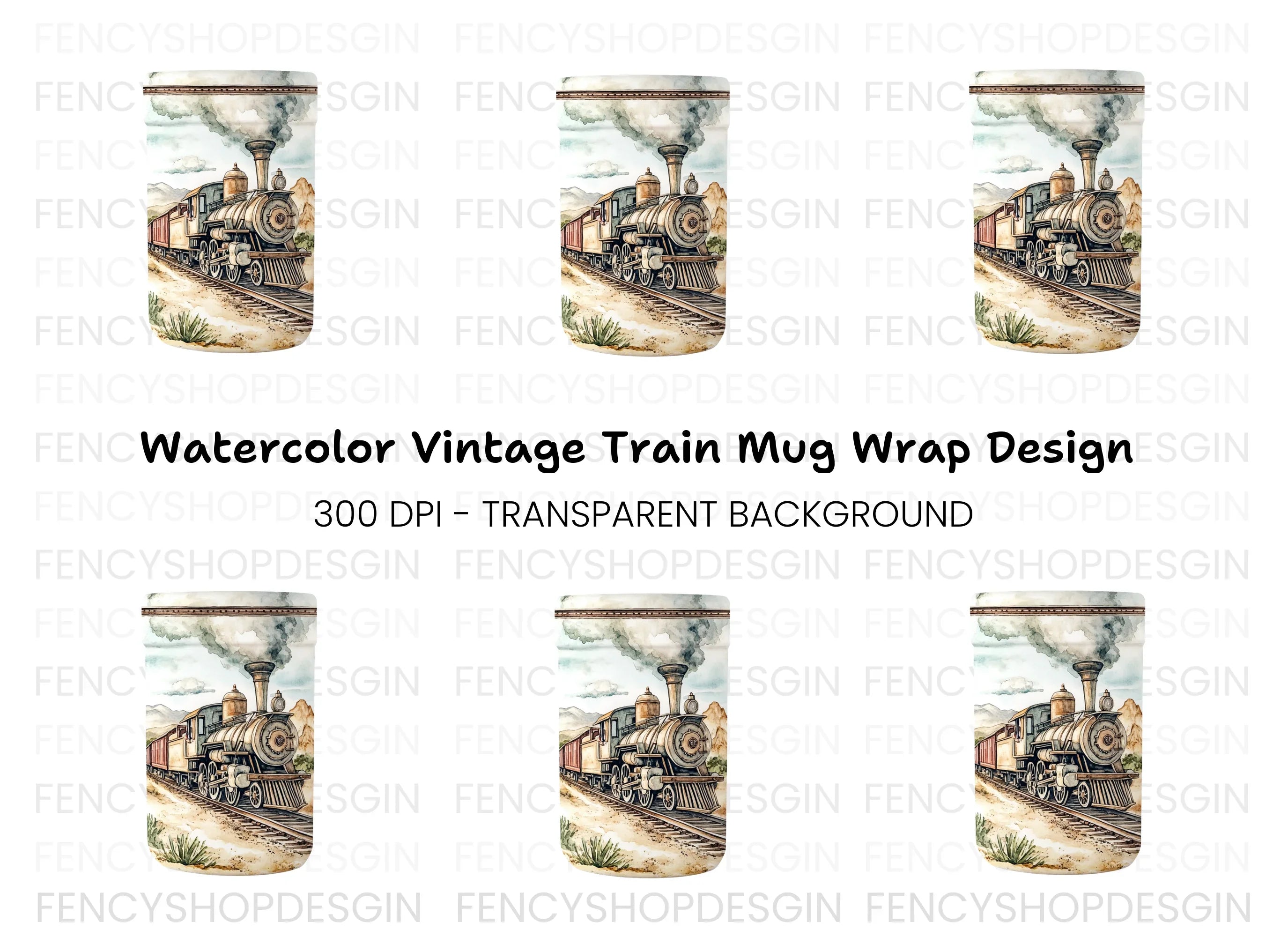 Vintage Train Landscape Clipart Bundle