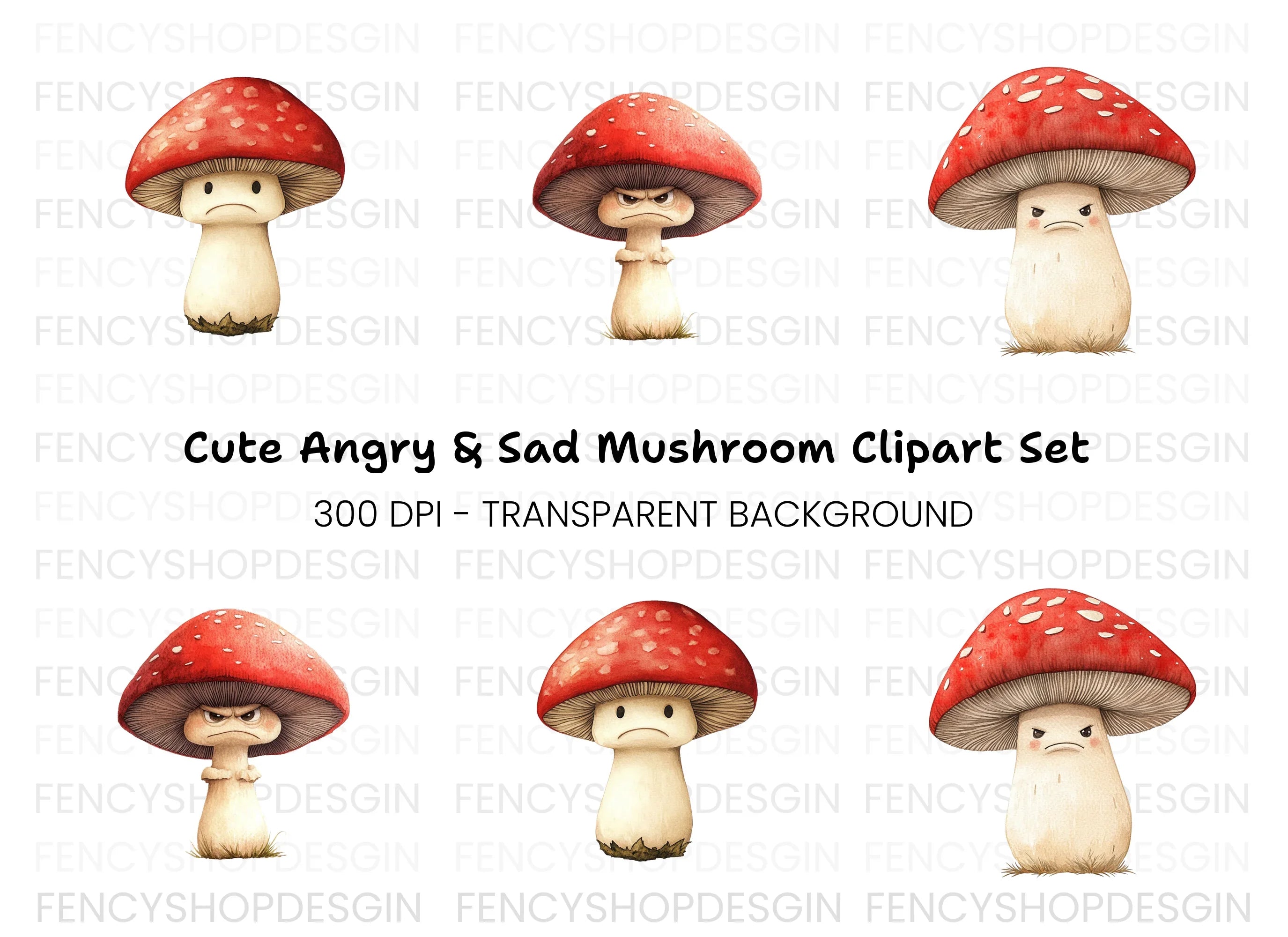 Grumpy Mushroom Clipart Bundle