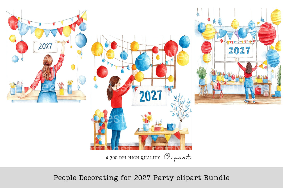 People Decorating For Party 2027 Clipart Bundle