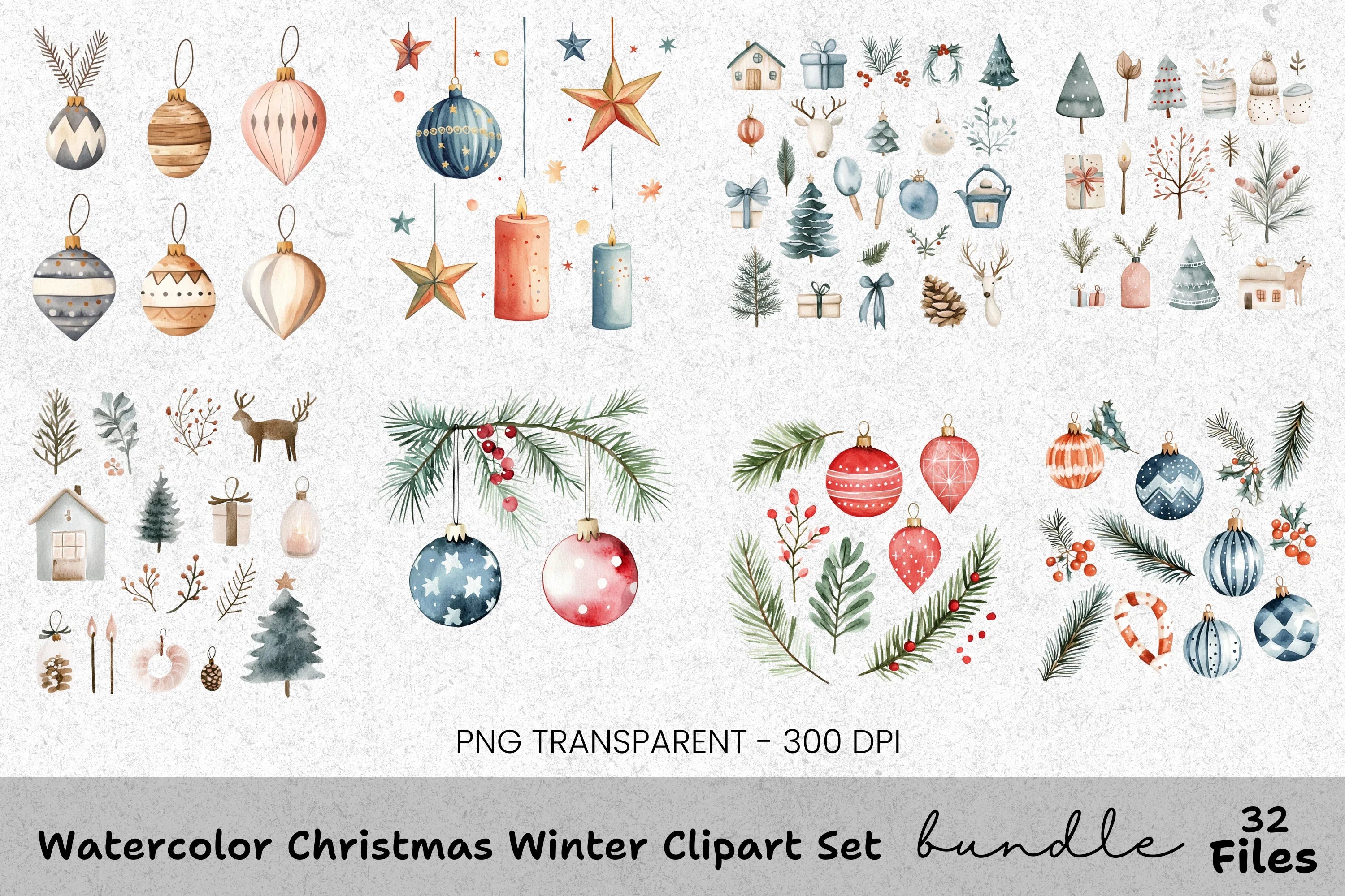 Cozy Christmas Houses Decor Clipart Bundle