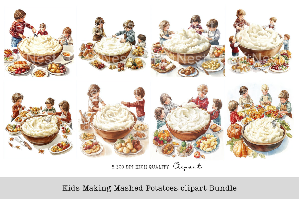 Kids Making Mashed Potatoes Clipart Bundle