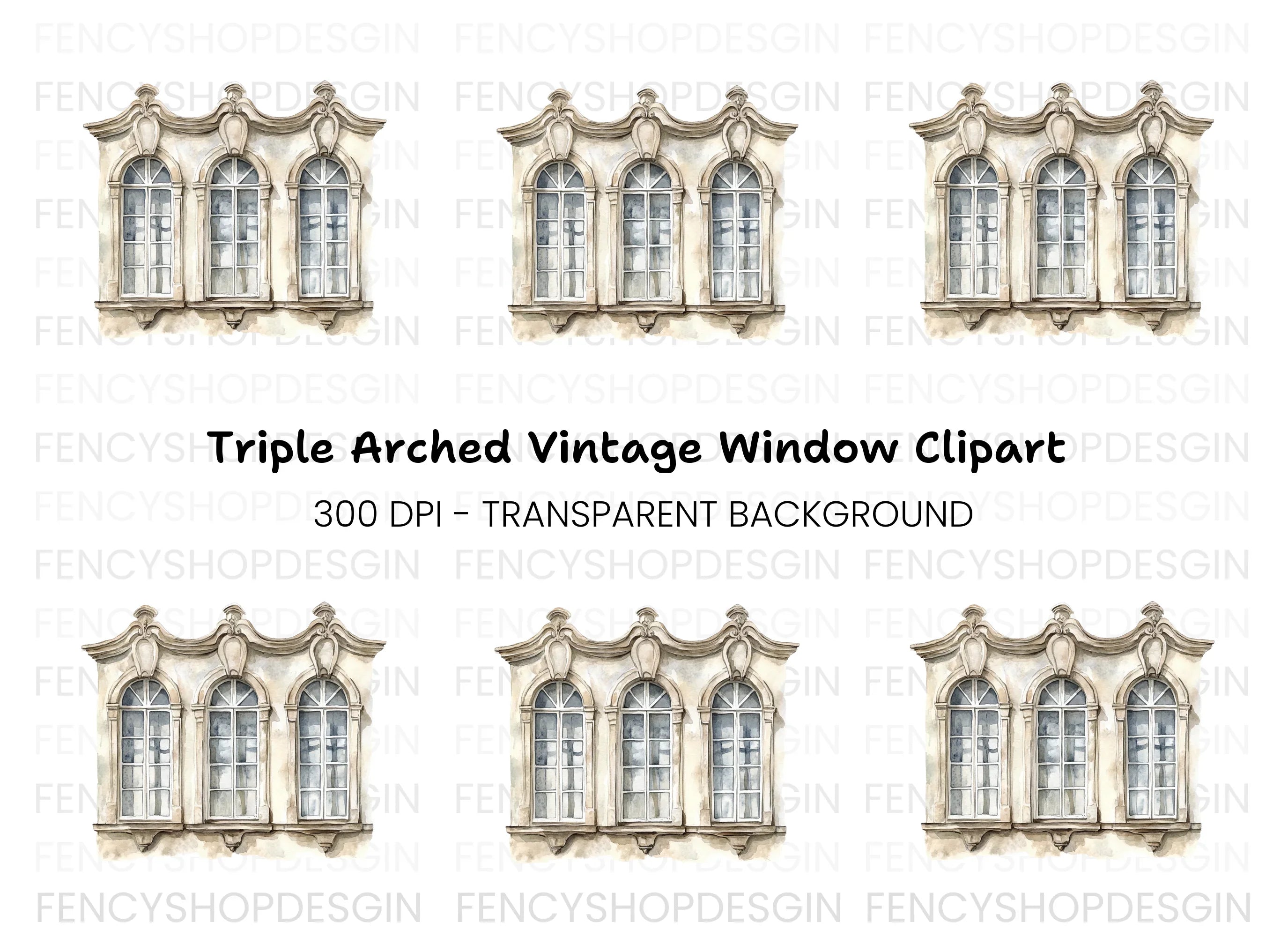 Triple Arch Window Clipart Bundle
