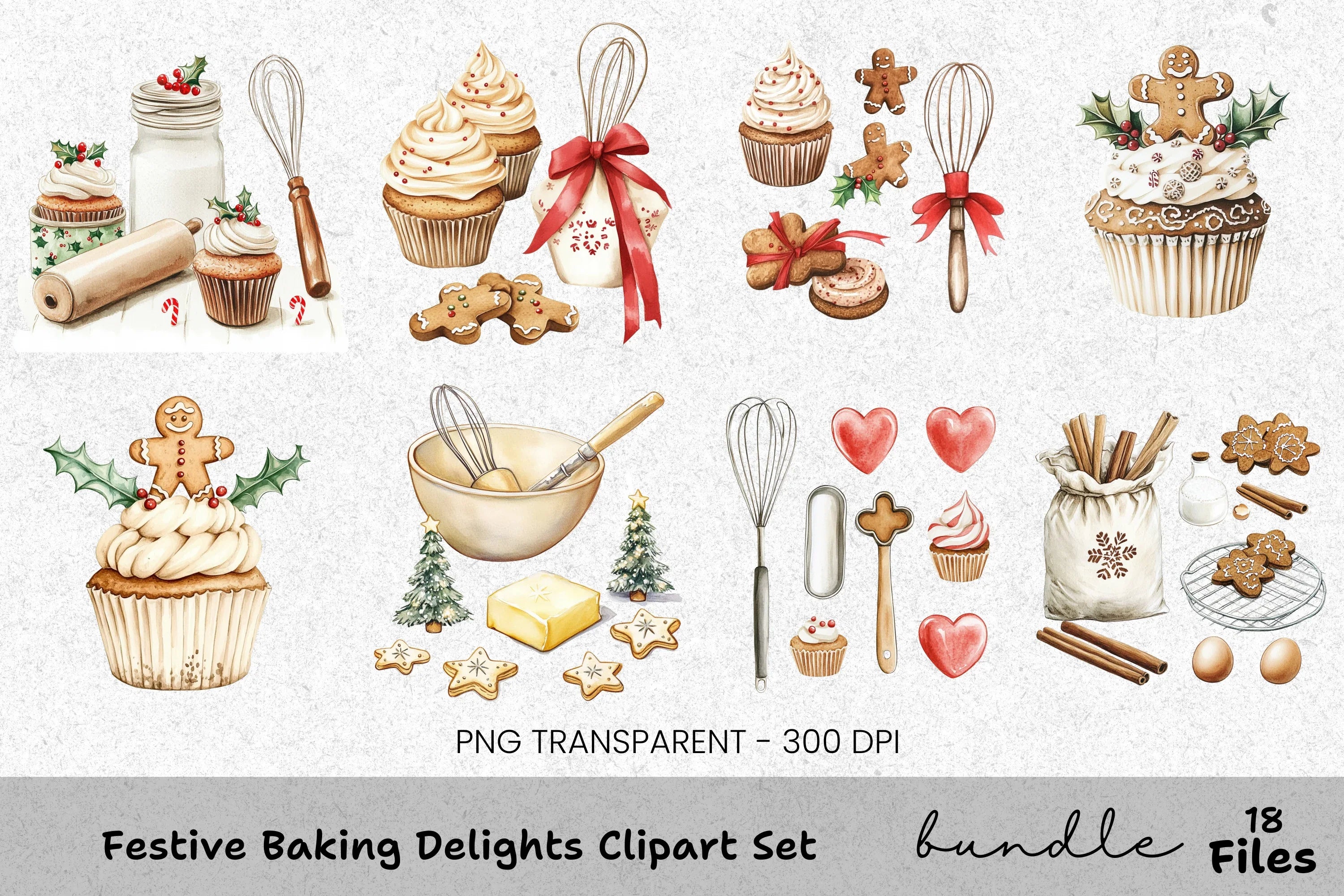 Gingerbread Men Cupcakes Clipart Bundle