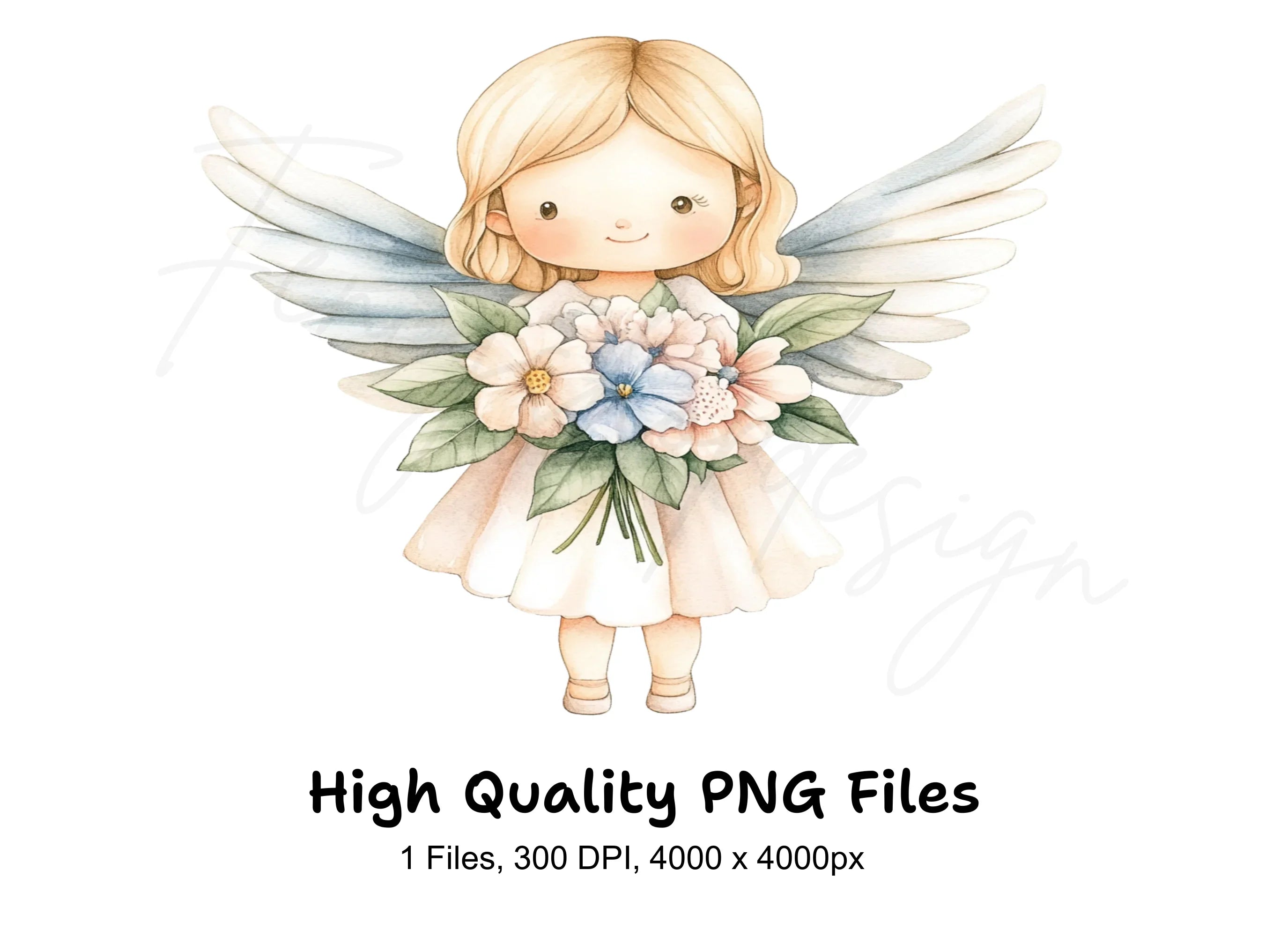 Praying Angel with Flowers Clipart Bundle