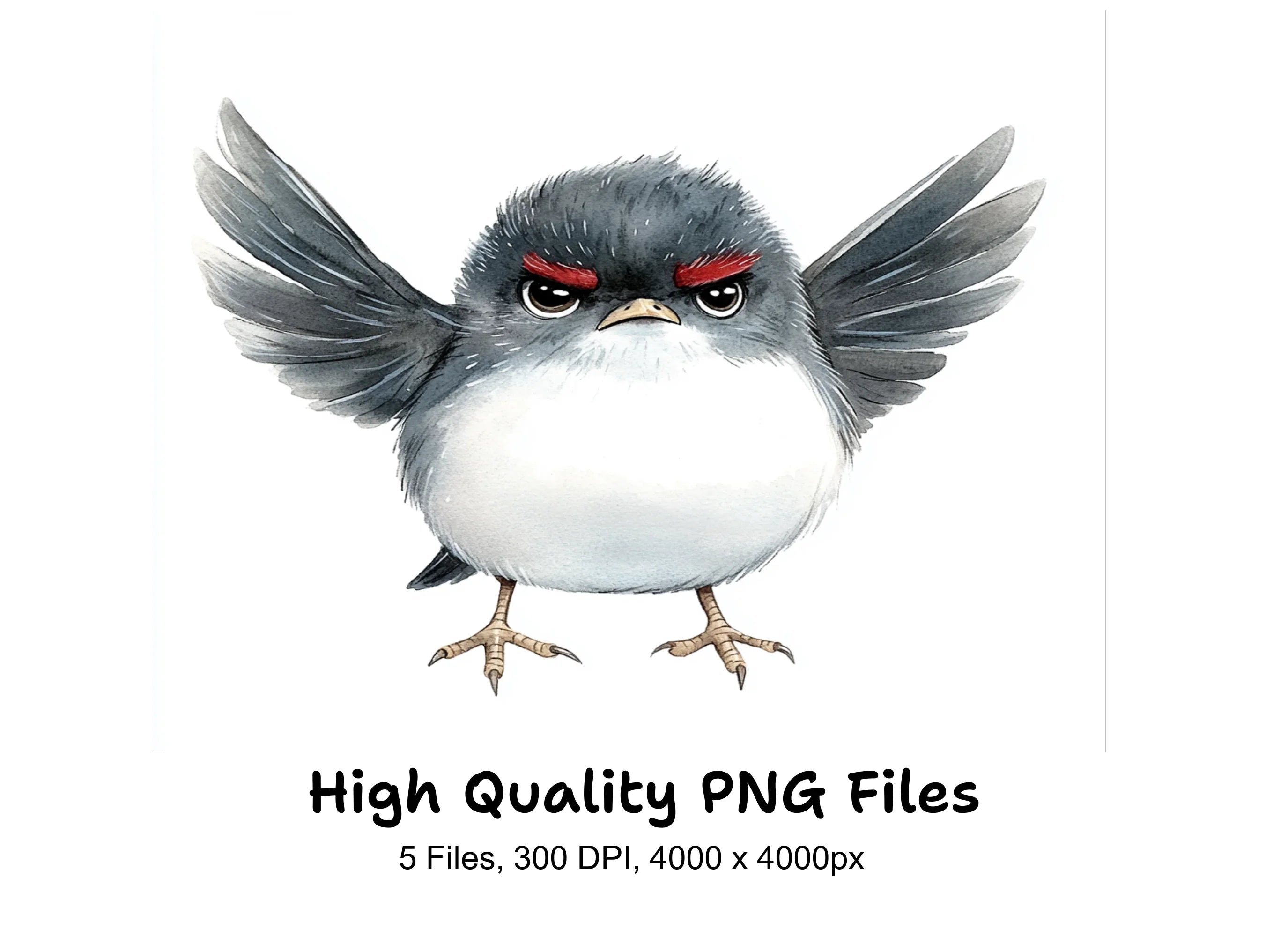 Cute Angry Grey Birds Clipart Bundle