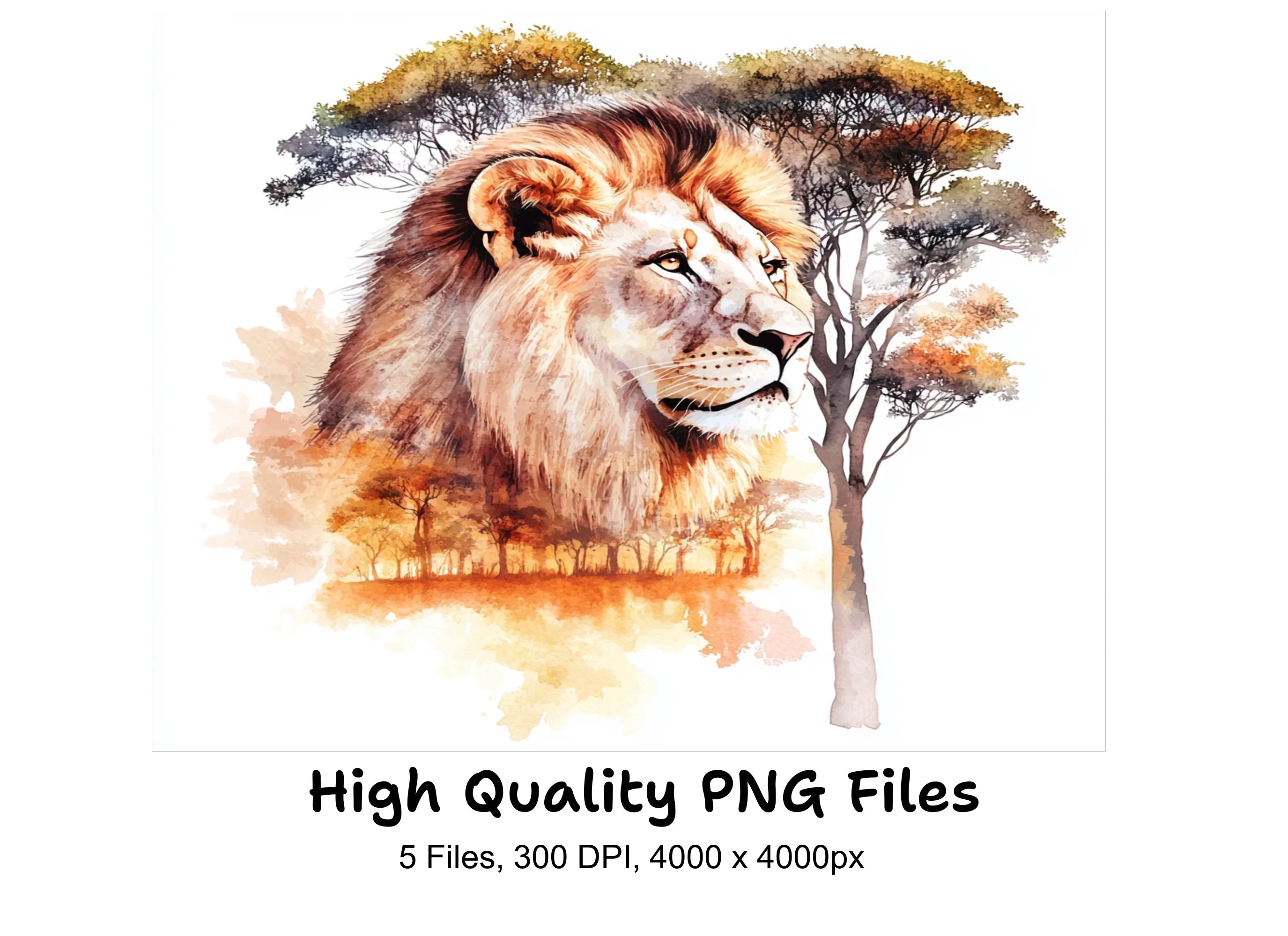 Lion and Acacia Tree Clipart Bundle