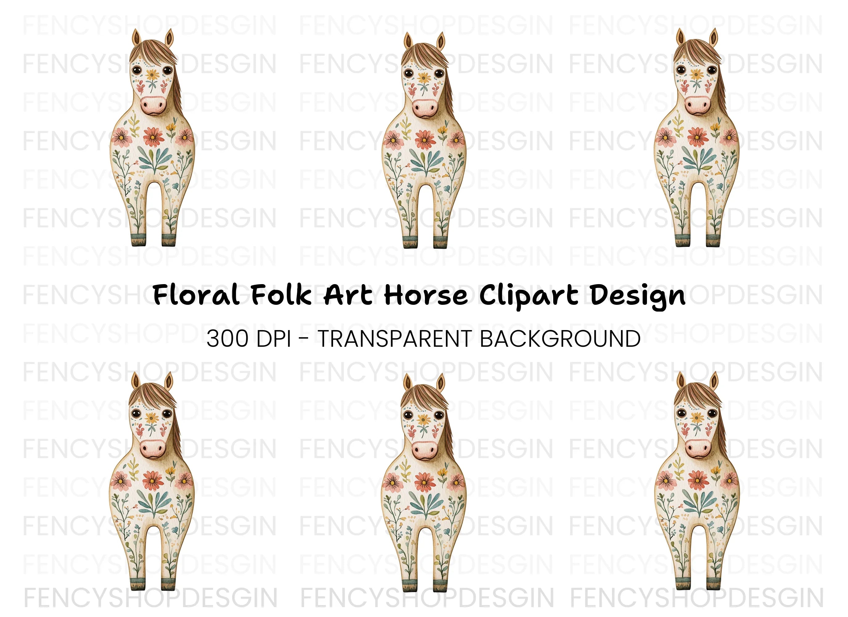 Cute Floral Horse Front View Clipart Bundle
