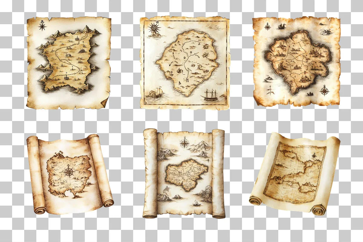 Vintage Pirate Treasure Map Clipart Bundle - CraftNest - Digital Crafting and Art
