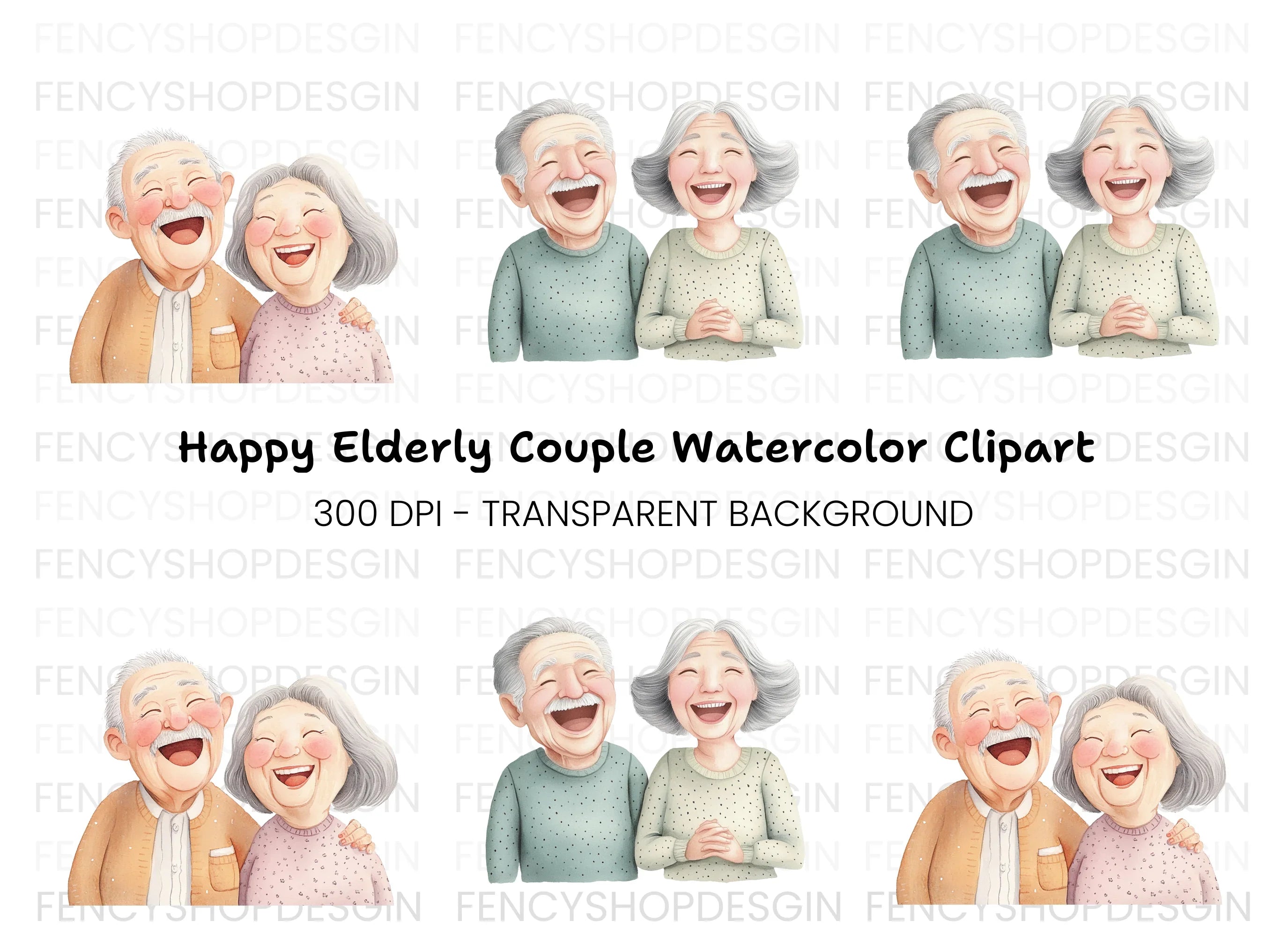 Happy Elderly Couple Clipart Bundle