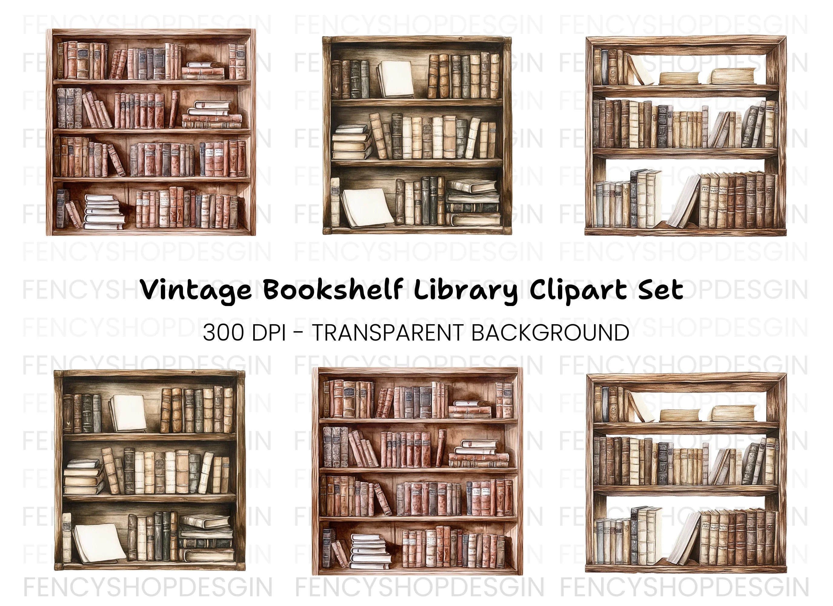 Rustic Bookshelves Clipart Bundle
