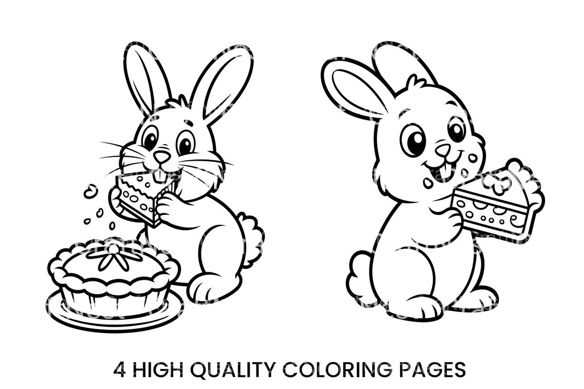 Cute Bunny Eating Pie Coloring Books