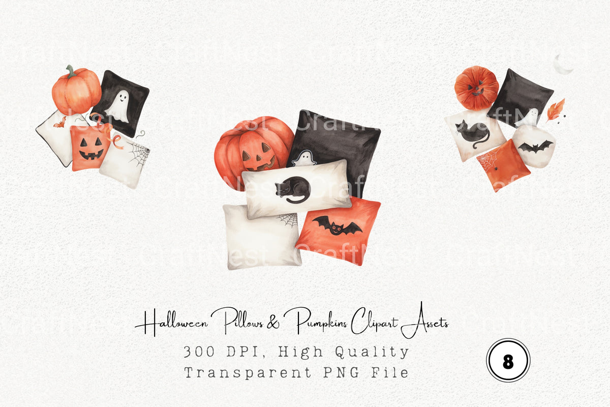 Halloween Pillows Pumpkins Clipart Bundle