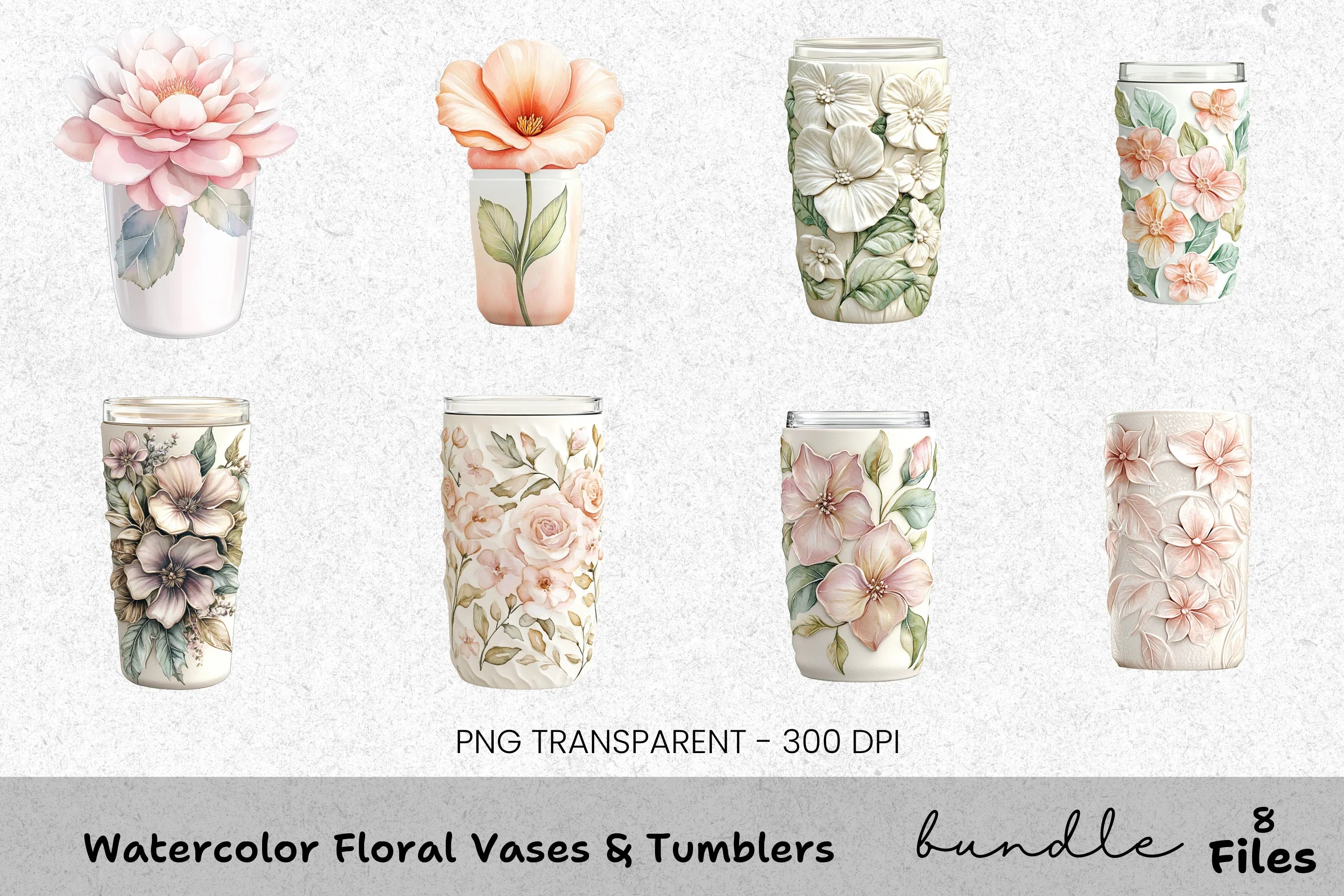 Floral Vases Tumblers Clipart Bundle