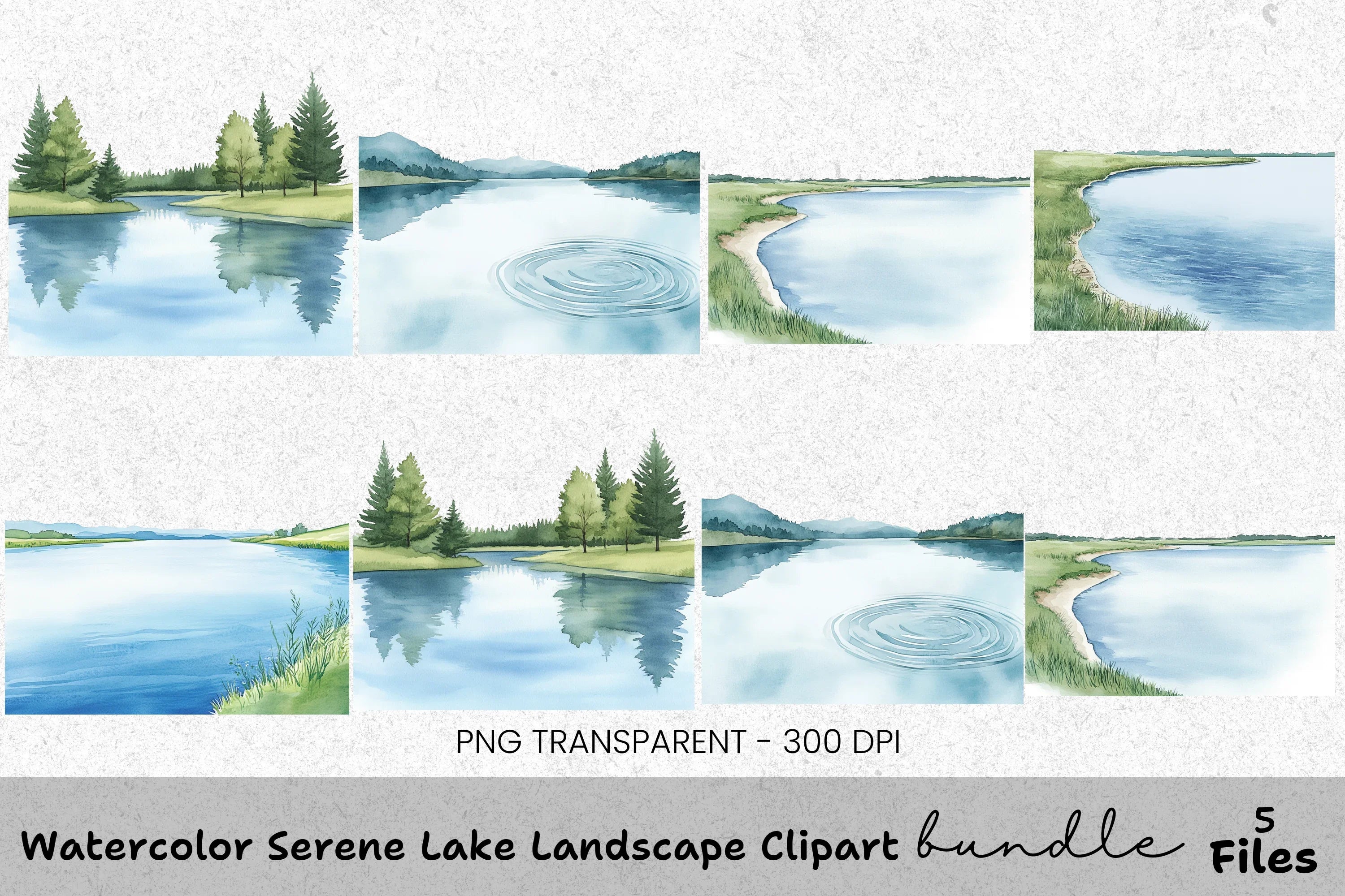 Serene Lake Landscape Clipart Bundle