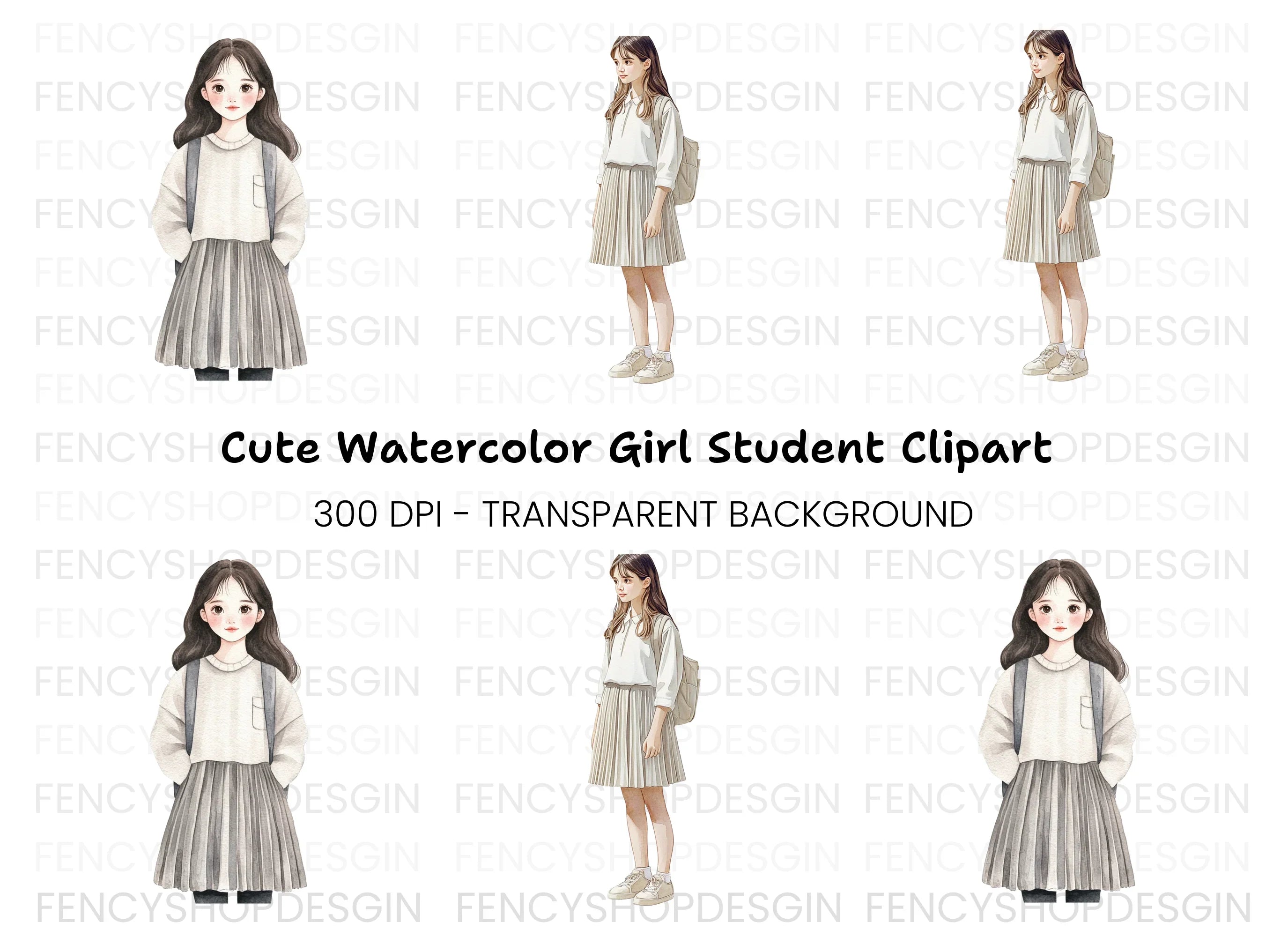 Cute School Girls Clipart Bundle
