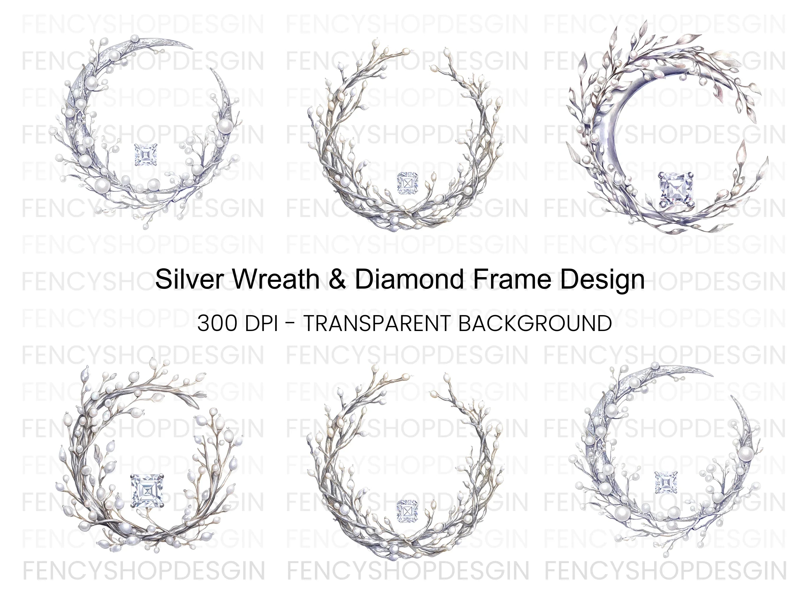 Elegant Pearl and Diamond Wreath Clipart Bundle