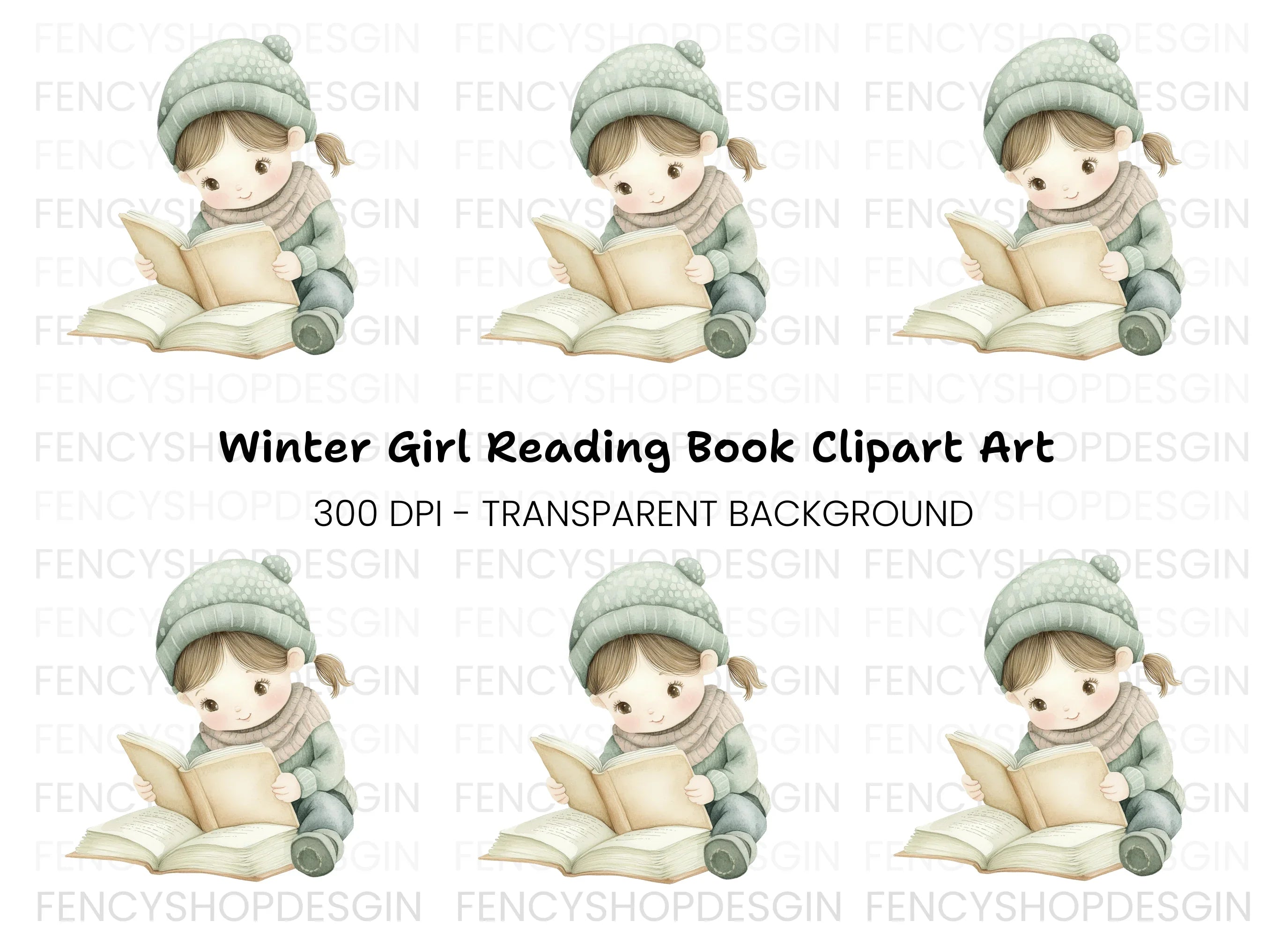 Cute Girl Reading Book Clipart Bundle