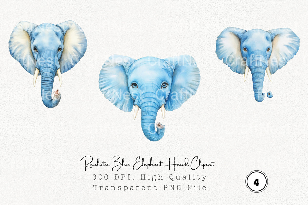Realistic Blue Elephant Head Clipart Planner