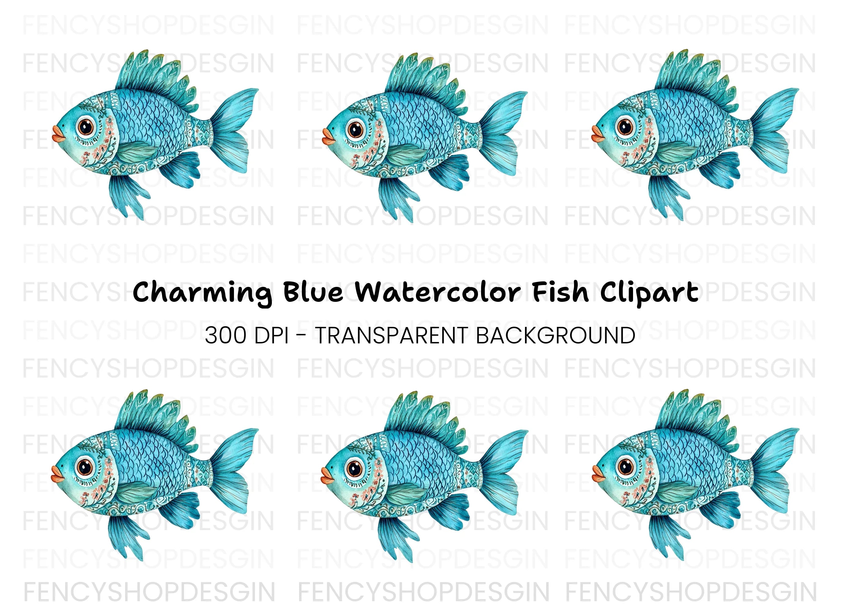 Blue Fish Clipart Bundle